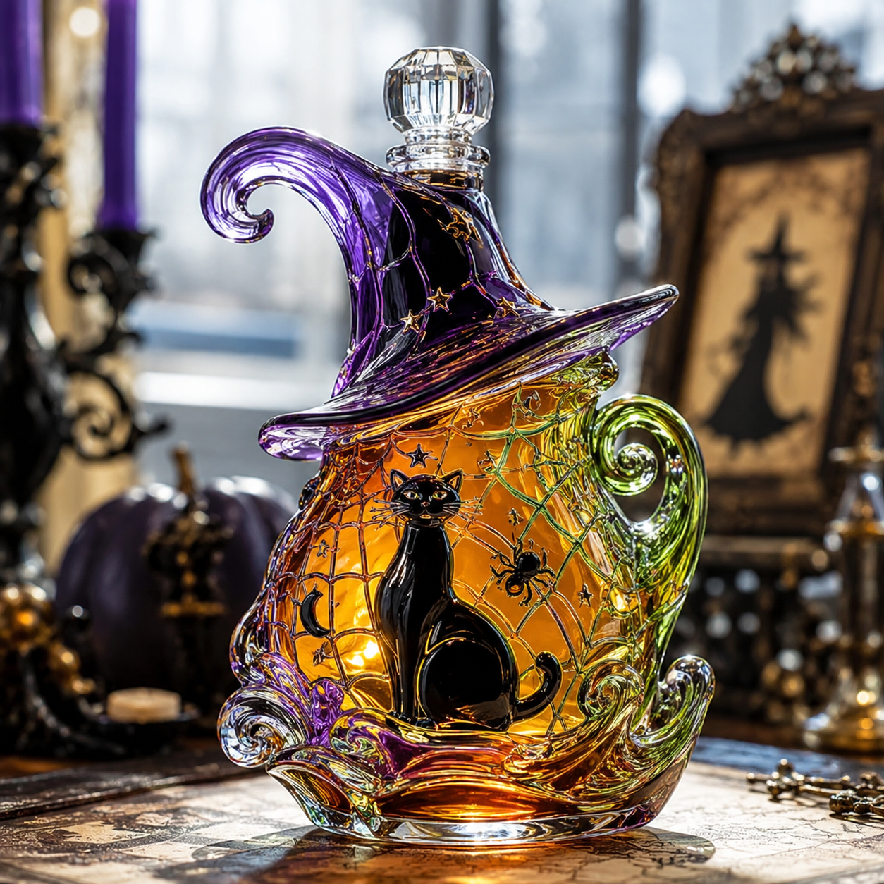 Witch Hat Black Cat Whiskey Bottle