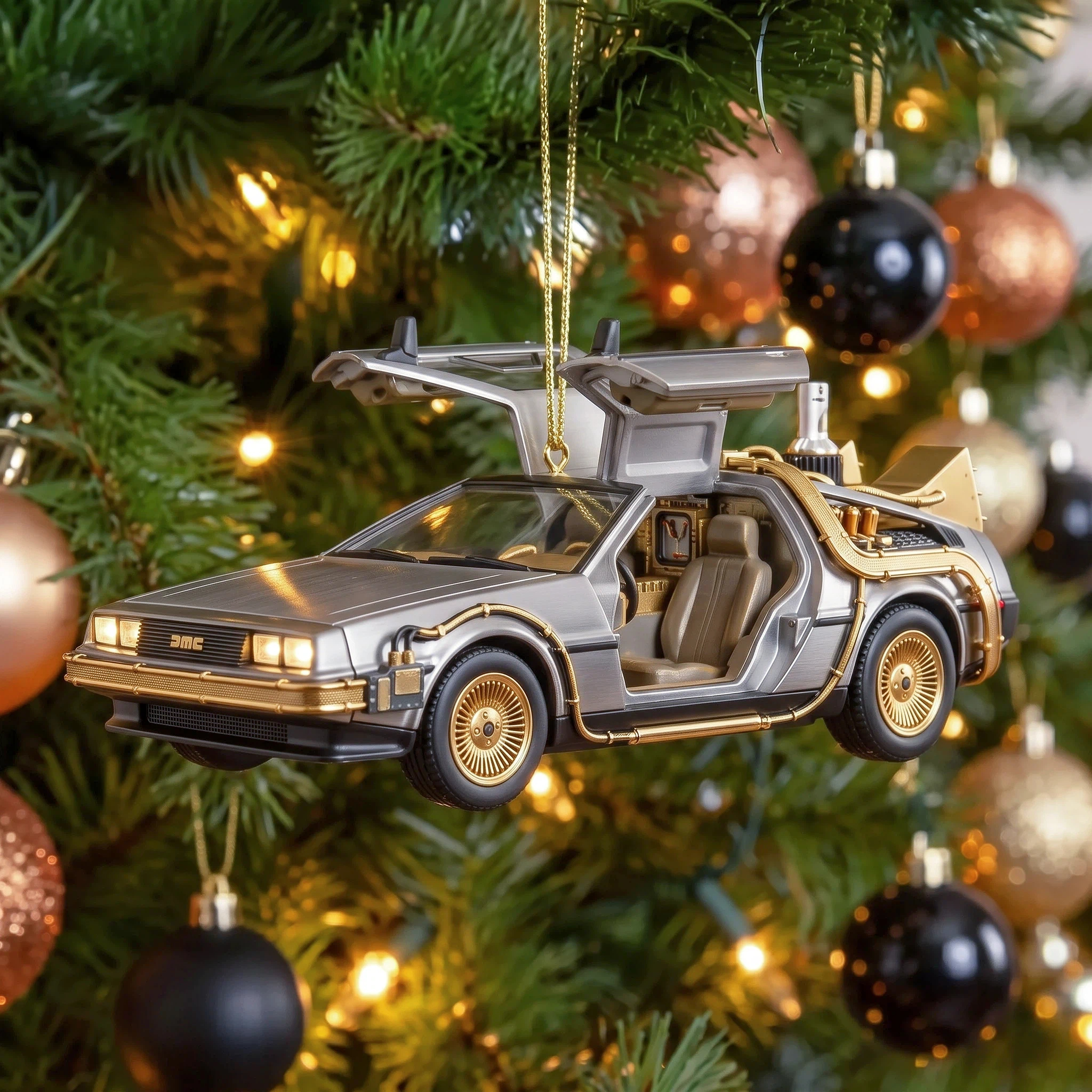 DeLorean Time Machine Christmas Ornament