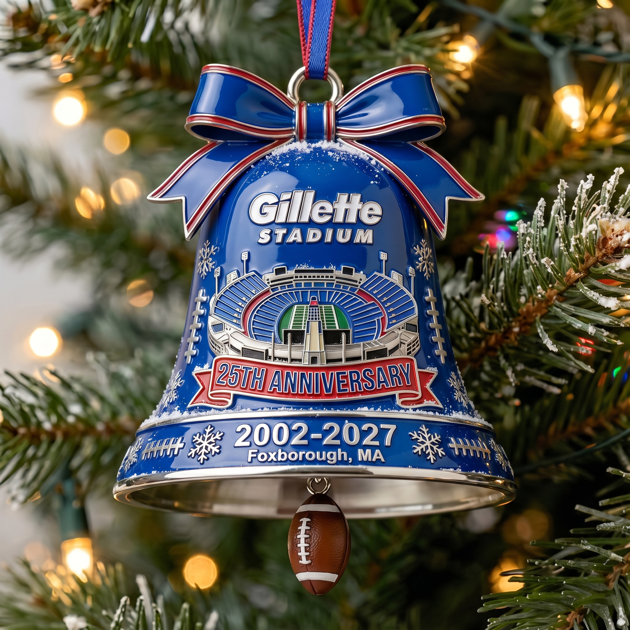 Gillette Stadium 25th Anniversary Holiday Bell Ornament