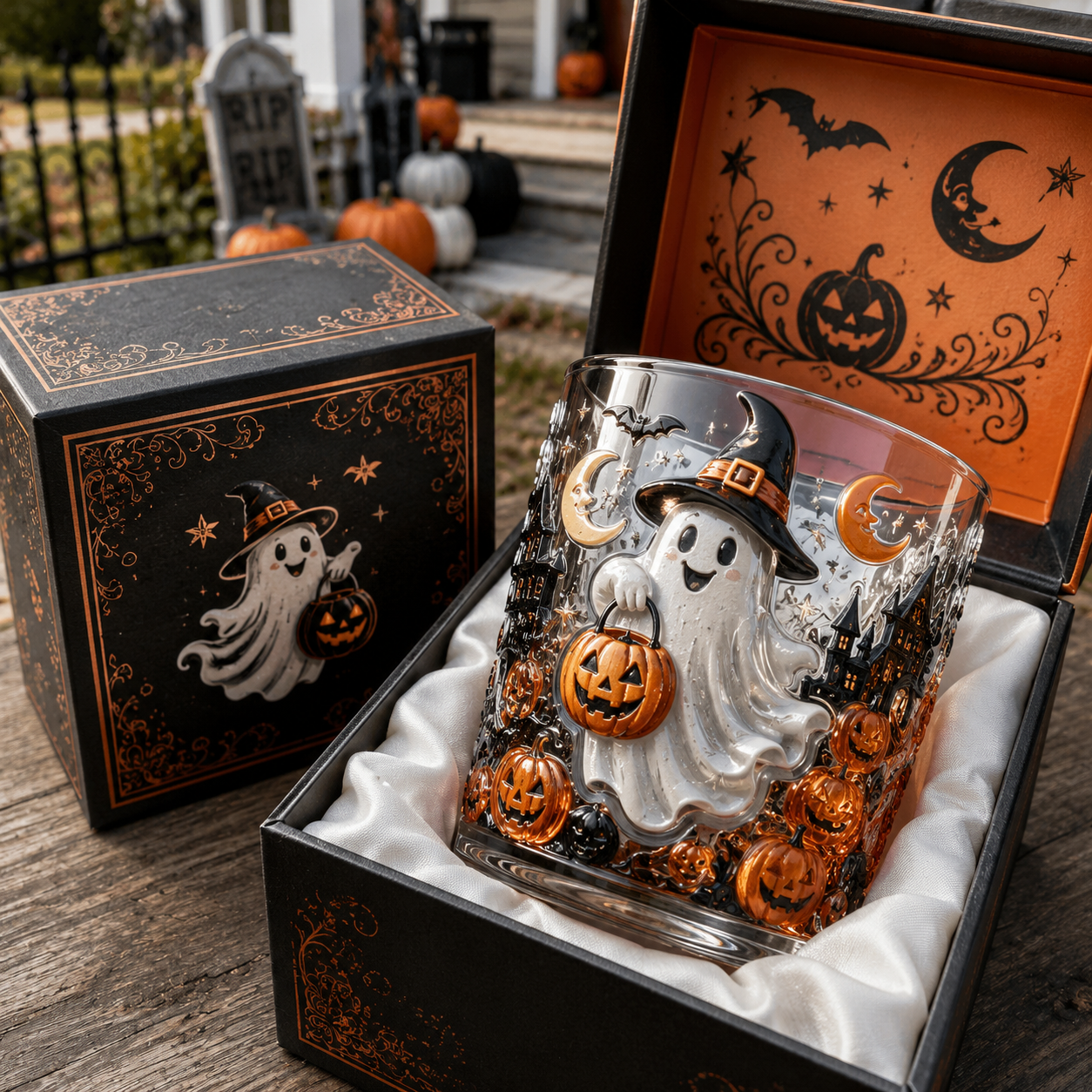 Witchy Ghost Halloween Whiskey Glass