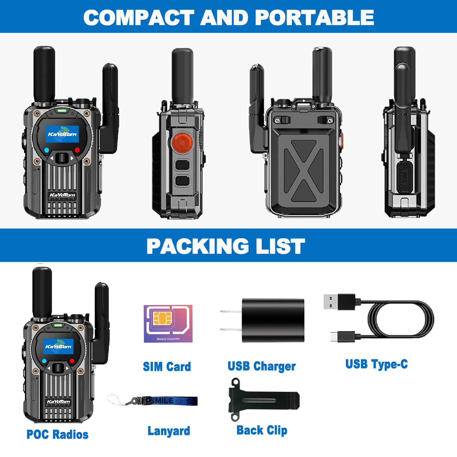 KaYoTom M66 Global Walkie Talkie Unlimited Range Encrypted Two-Way Radio - 72H Battery, FM Radio, Lightweight & LED Flashlight, 172 Countries Coverage