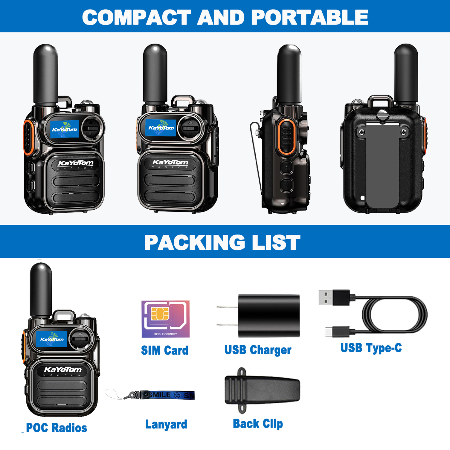 KaYoTom M11 Global Walkie Talkie Unlimited Range Encrypted Two-Way Radio - 72H Battery, HD Audio, Lightweight & LED Flashlight, 172 Countries Coverage
