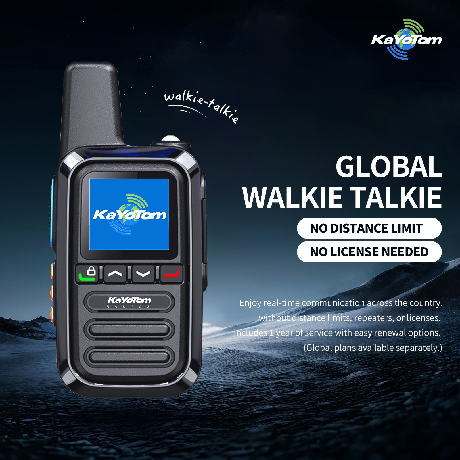 KaYoTom G05 Global Walkie Talkie Unlimited Range Encrypted Two-Way Radio - 72H Battery, HD Audio, Lightweight & LED Flashlight, 172 Countries Coverage