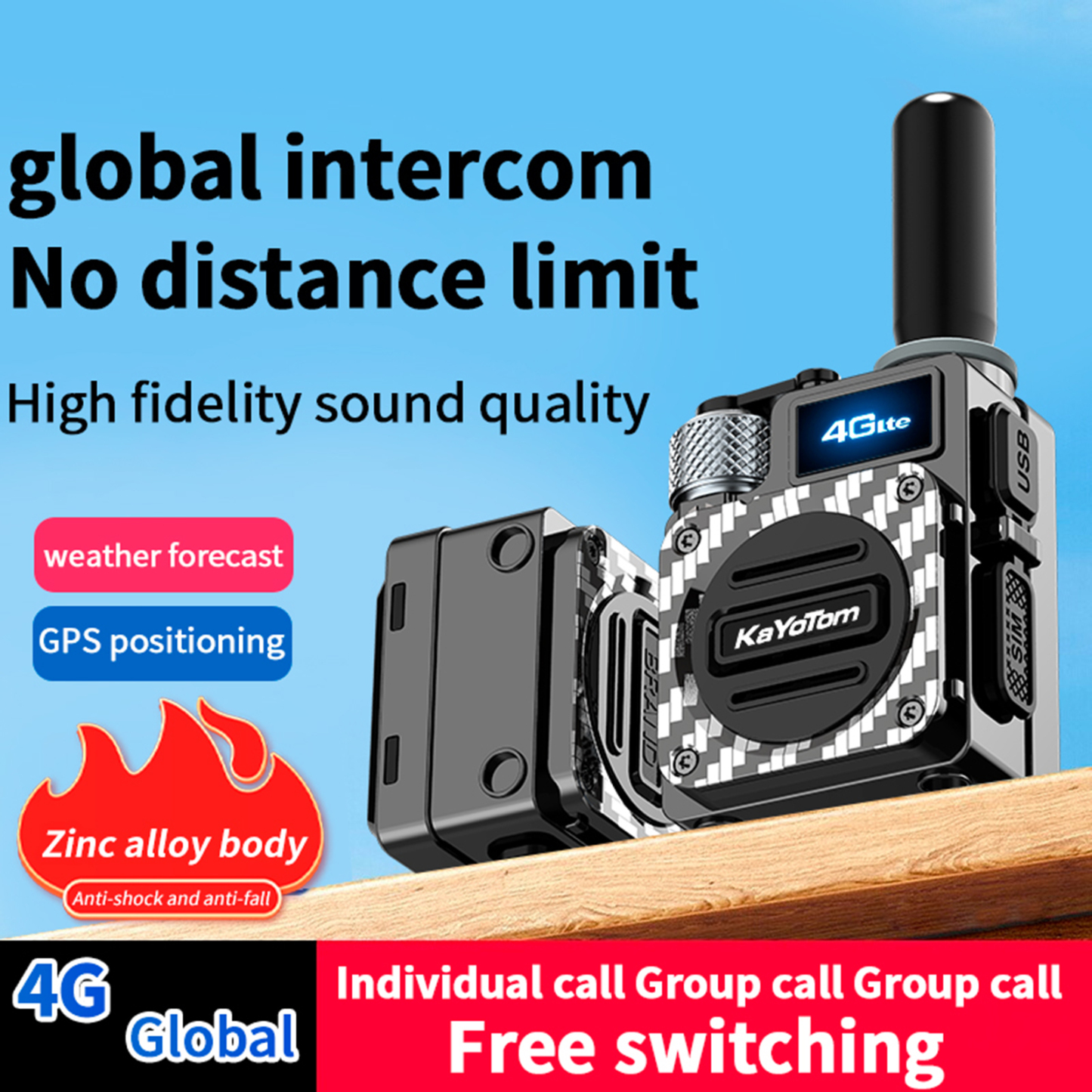 KaYoTom M09 Global Walkie Talkie Unlimited Range Encrypted Two-Way Radio - 72H Battery, HD Audio, Lightweight & Waterproof, 172 Countries Coverage