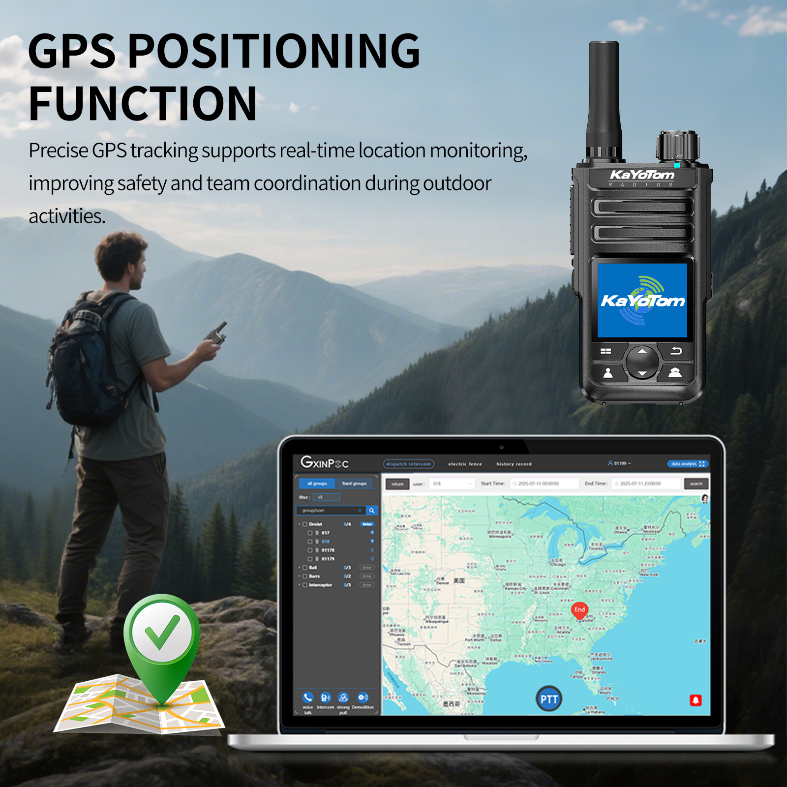 KaYoTom M14 Global Walkie Talkie Unlimited Range Encrypted Two-Way Radio - 72H Battery, GPS Tracking, Lightweight & Waterproof, 172 Countries Coverage