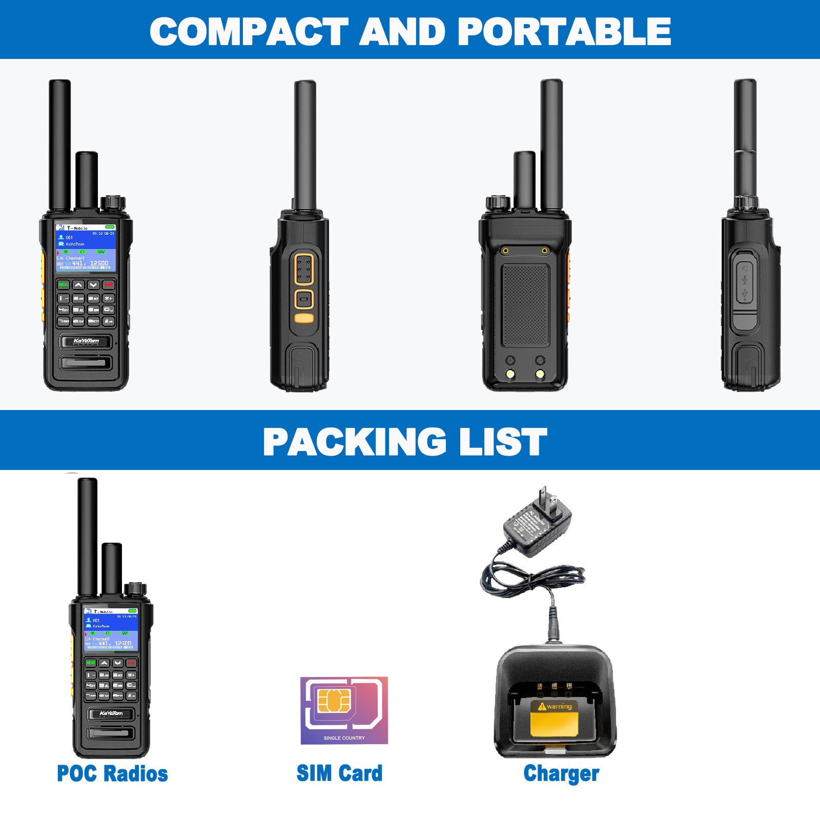 KaYoTom D09 4G POC Radio + UHF Global Encrypted Walkie Talkie Unlimited Range - Dual PTT Buttons, HD Audio, Ip67 Waterproof, GPS Tracking