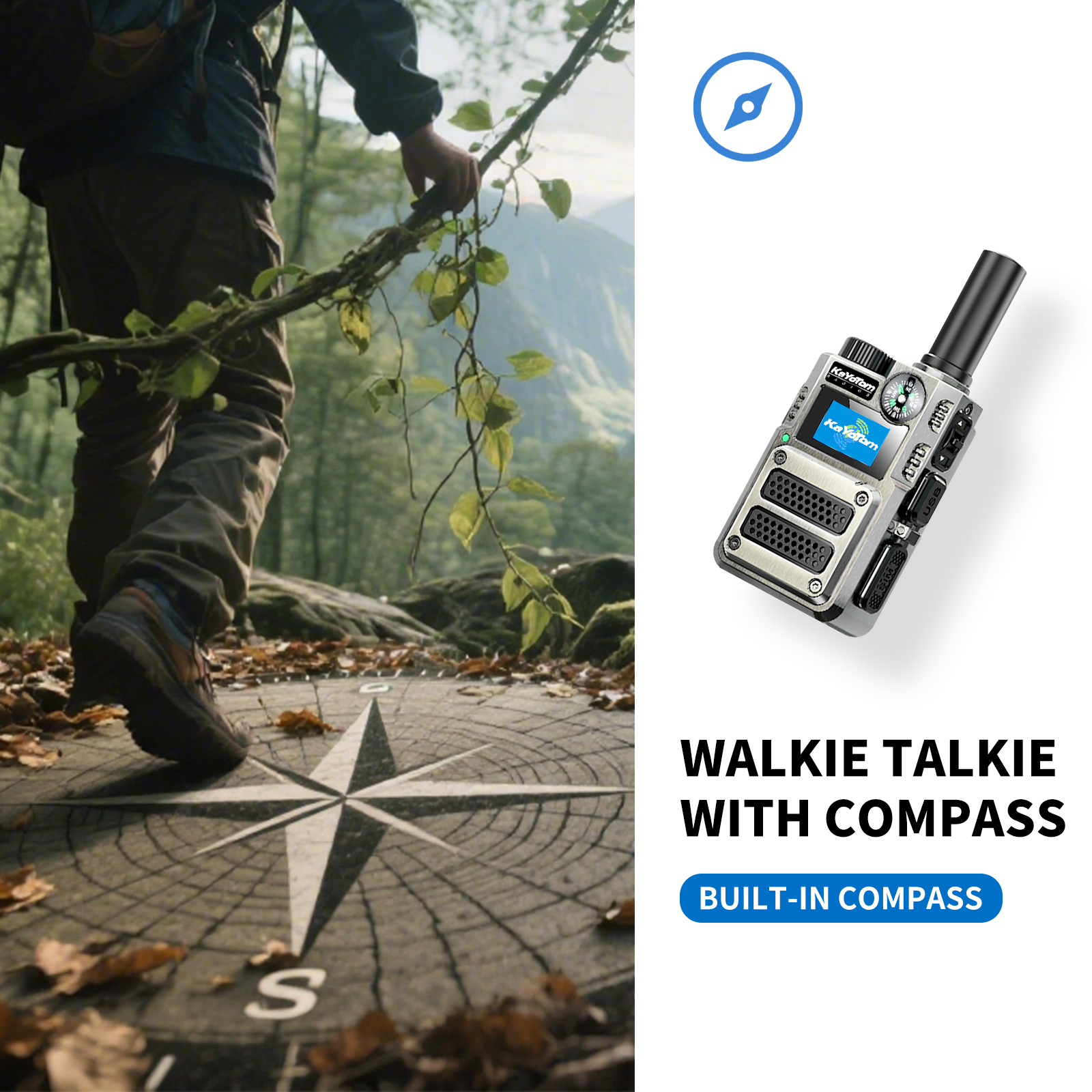 KaYoTom M12 Global Walkie Talkie Unlimited Range Encrypted Two-Way Radio - Compass, 72H Battery, HD Audio, Lightweight & LED Flashlight, 172 Countries Coverage