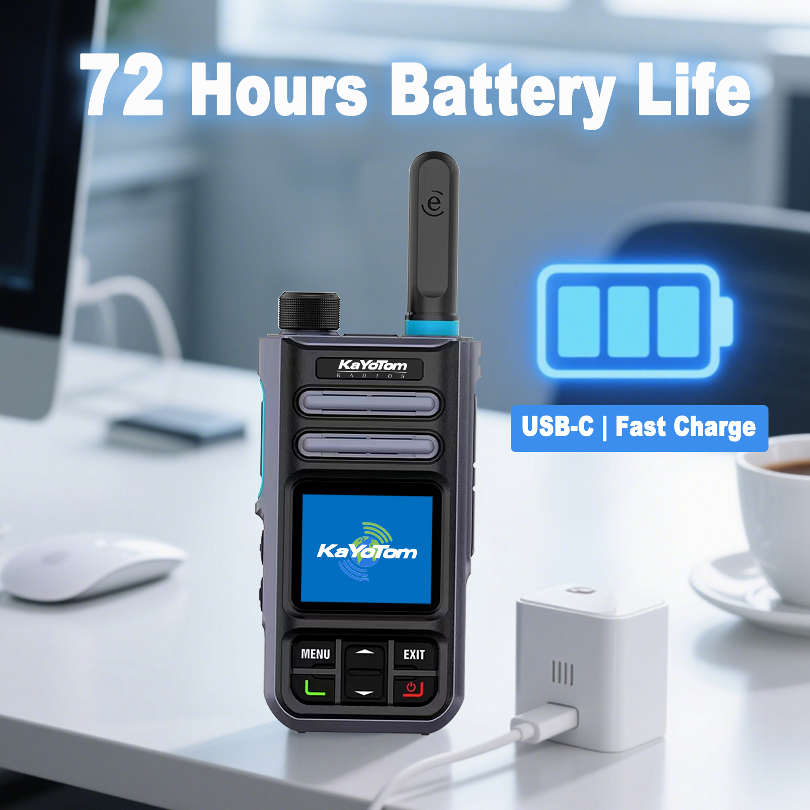 KaYoTom M16 4G POC Global Encrypted PTT Walkie Talkie Unlimited Range - IP67 waterproof, GPS tracking, Bluetooth & 7-Day Batter