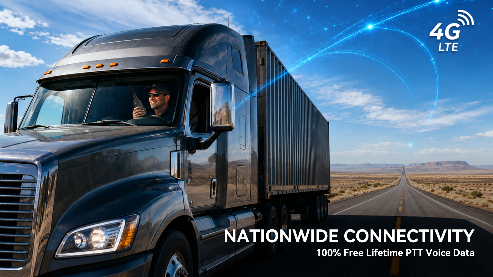 KaYoTom D10 two-way radio providing nationwide 4G LTE connectivity with 100 percent free lifetime PTT voice data for professional truck drivers and long-haul fleet management