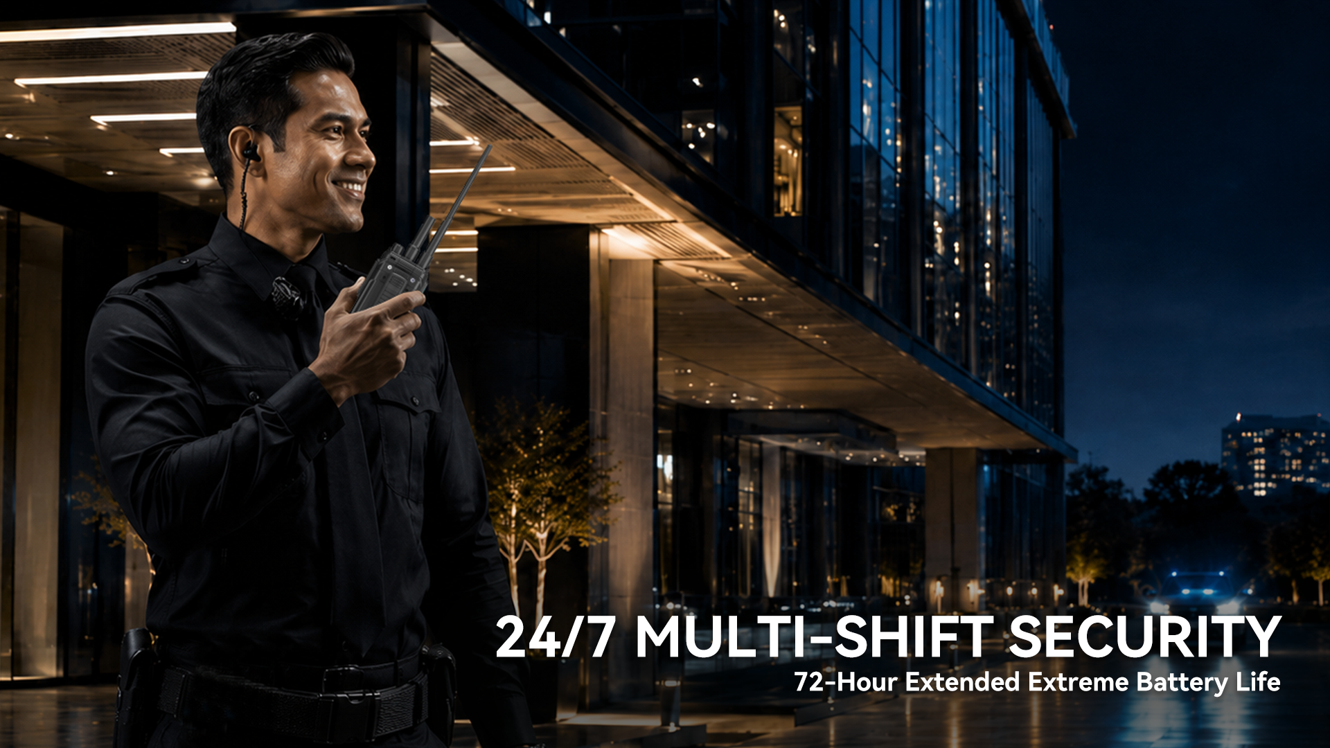 KaYoTom D10 professional two-way radio for 24/7 multi-shift security personnel, featuring 72-hour extended extreme battery life and reliable communication in night operations