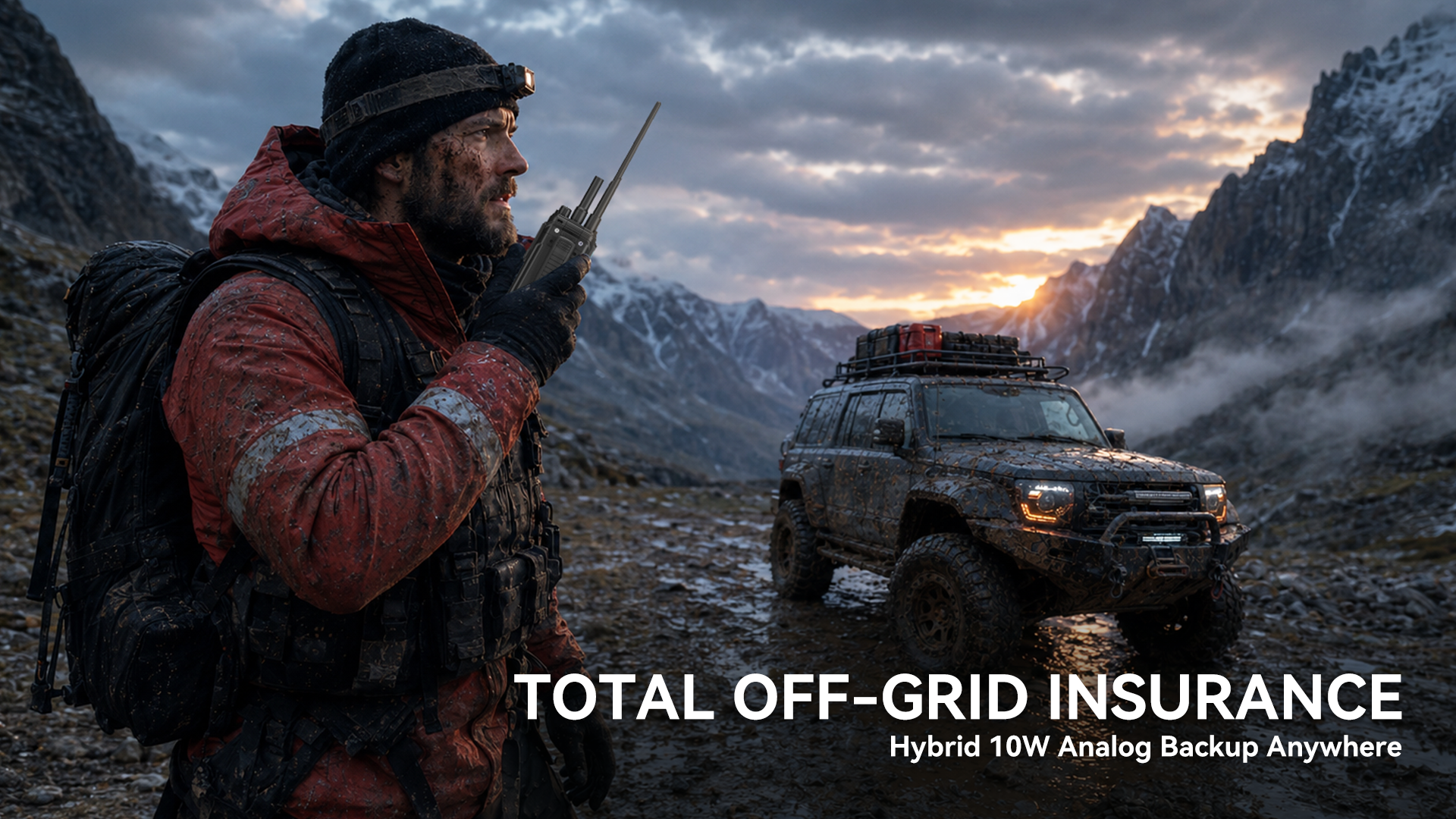 KaYoTom D10 rugged two-way radio providing total off-grid insurance with hybrid 10W analog backup communication for extreme outdoor exploration and wilderness adventures