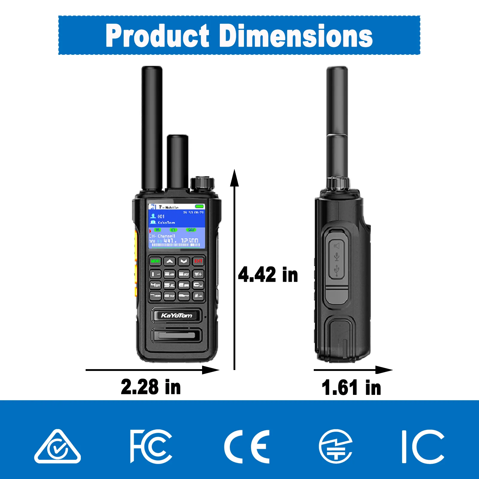 KaYoTom D09 5W Long Range Walkie Talkie – Global PoC + UHF Two-Way Radio with GPS, Encrypted Secure Communication, Dual PTT, HD Audio, IP67 Waterproof, Durable for Outdoor, Security & Business