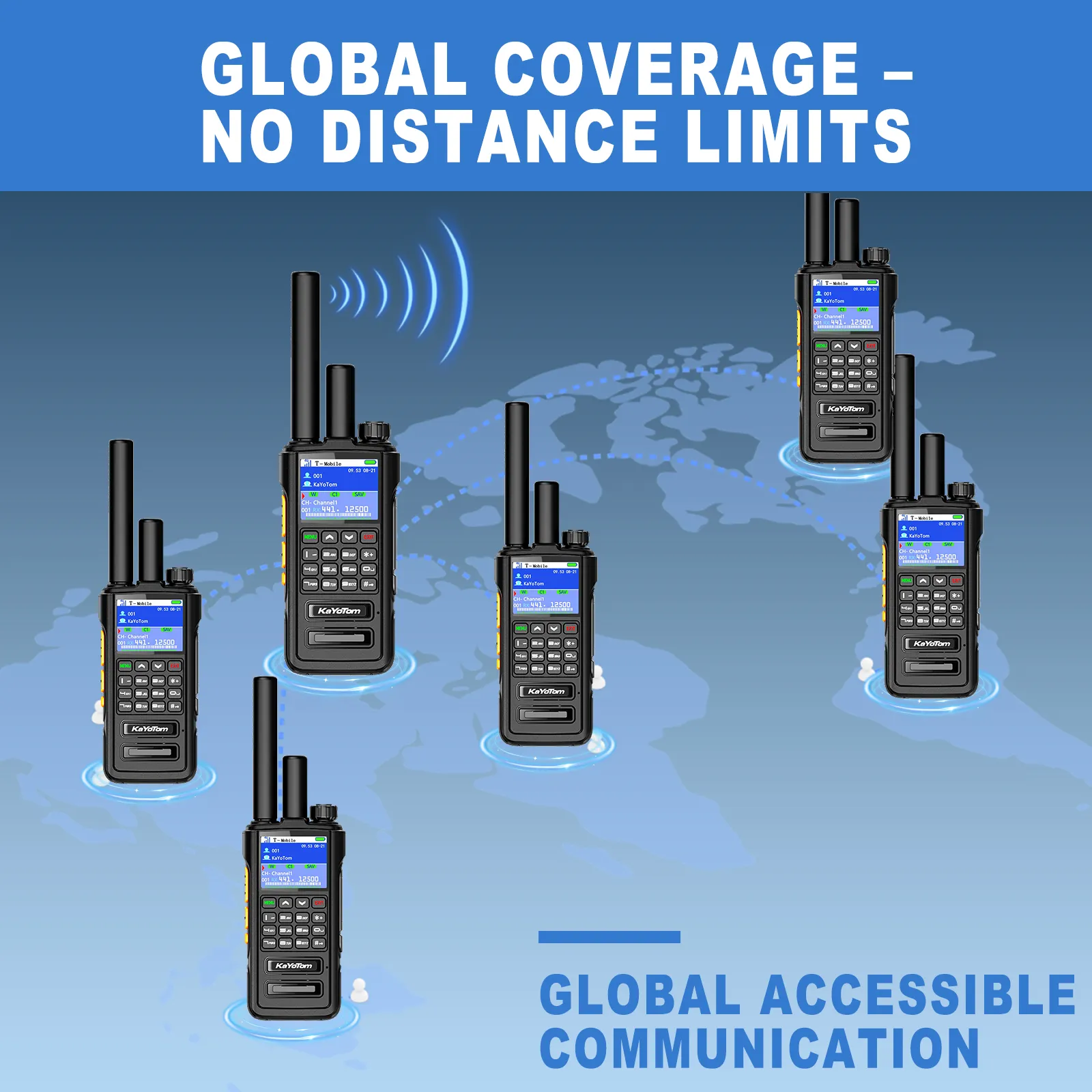 KaYoTom D09 5W Long Range Walkie Talkie – Global PoC + UHF Two-Way Radio with GPS, Encrypted Secure Communication, Dual PTT, HD Audio, IP67 Waterproof, Durable for Outdoor, Security & Business