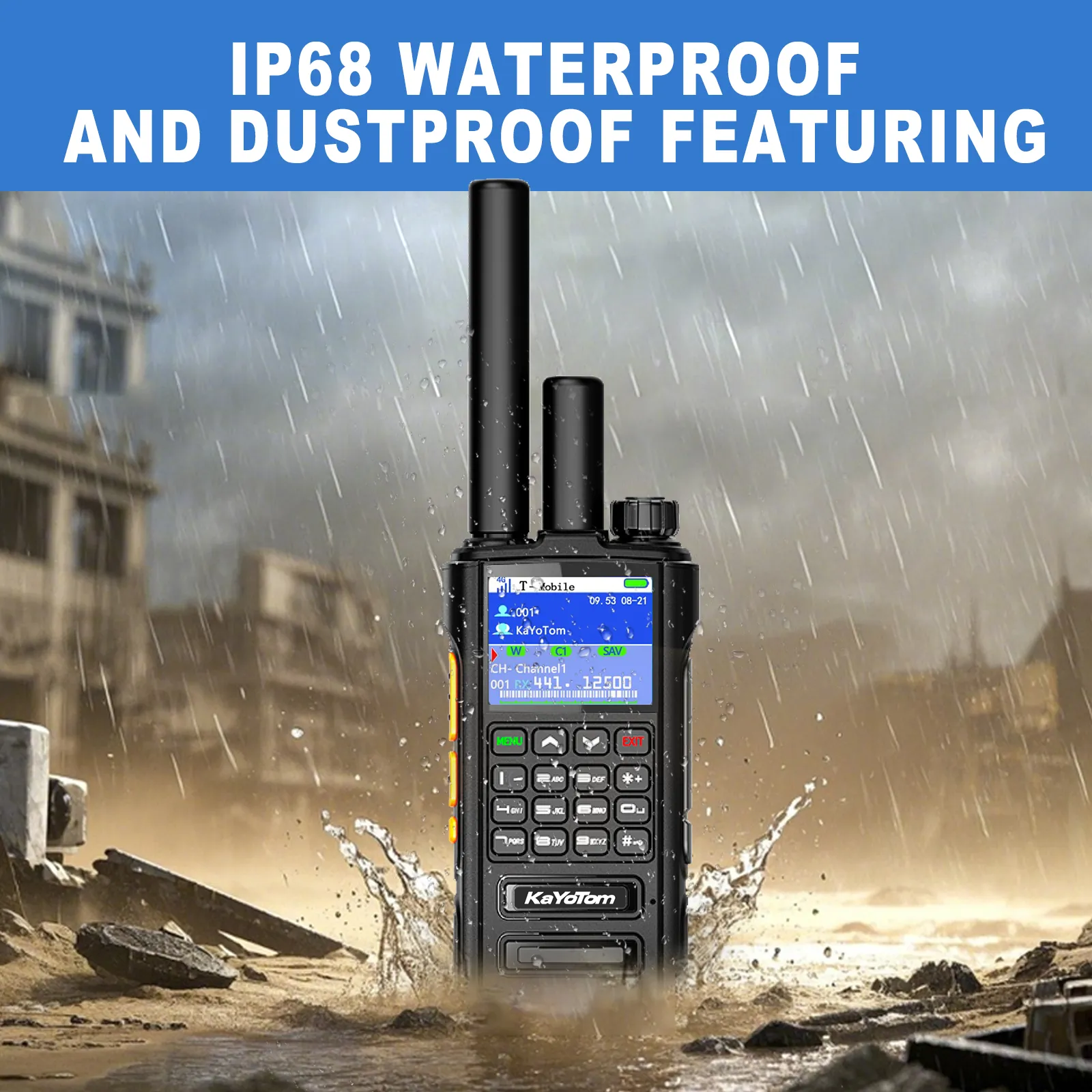 KaYoTom D09 5W Long Range Walkie Talkie – Global PoC + UHF Two-Way Radio with GPS, Encrypted Secure Communication, Dual PTT, HD Audio, IP67 Waterproof, Durable for Outdoor, Security & Business