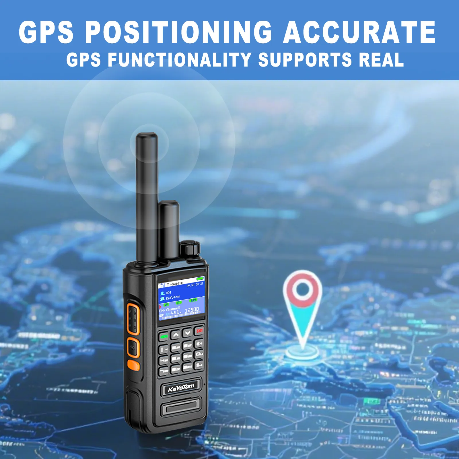 KaYoTom D09 5W Long Range Walkie Talkie – Global PoC + UHF Two-Way Radio with GPS, Encrypted Secure Communication, Dual PTT, HD Audio, IP67 Waterproof, Durable for Outdoor, Security & Business