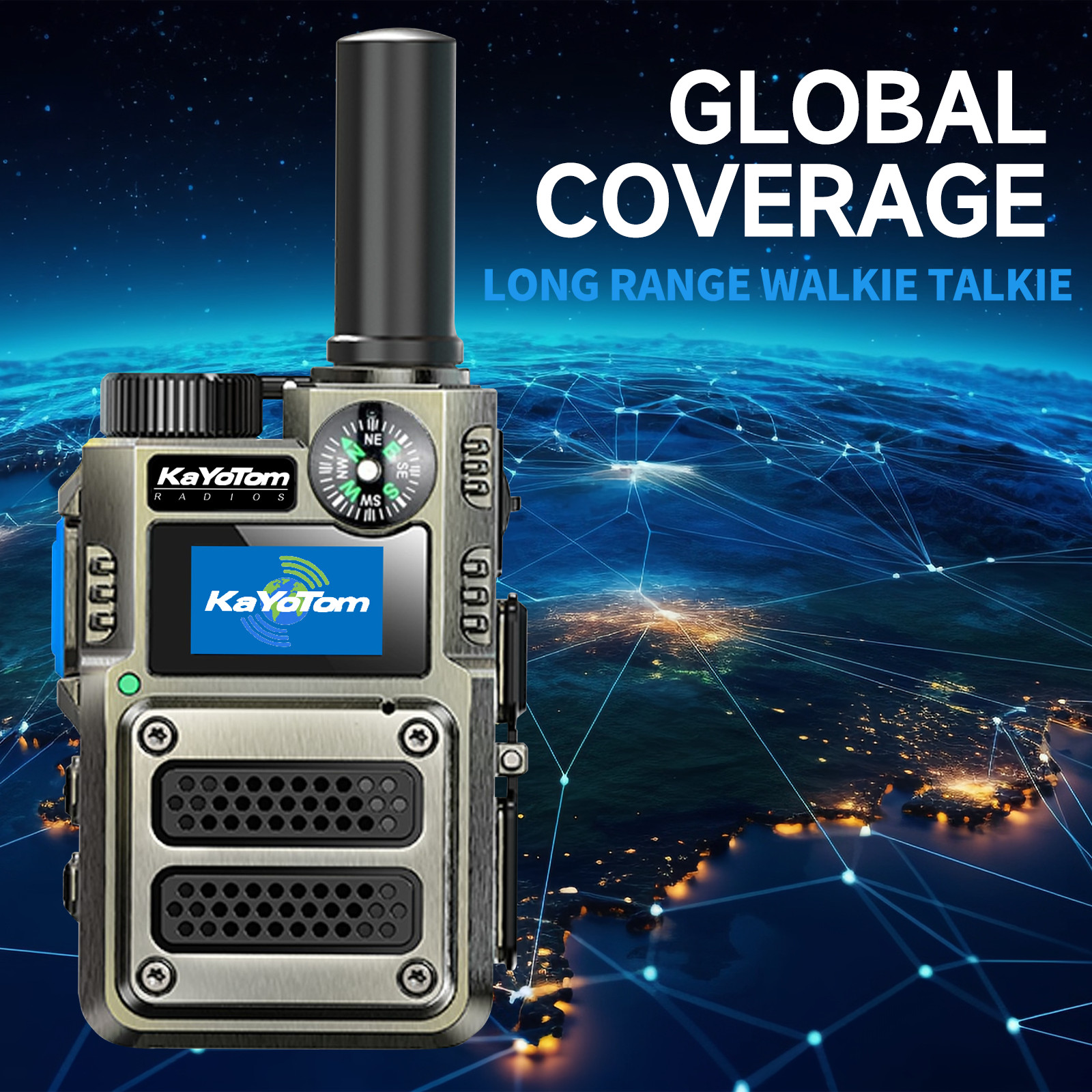 KaYoTom M12 Global Walkie Talkie Unlimited Range Encrypted Two-Way Radio - Compass, 72H Battery, HD Audio, Lightweight & LED Flashlight, 172 Countries Coverage