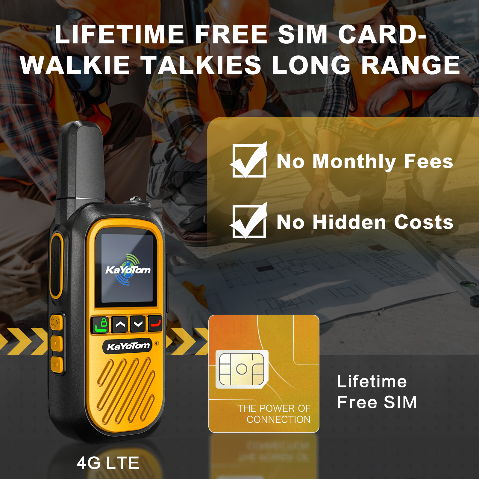 KaYoTom G12 Global Walkie Talkies Long Range Global Unlimited Range 4G LTE PoC Two-Way Radios (5000+ Miles) Rugged & Waterproof Rechargeable for Construction,Truck Fleets,Families 