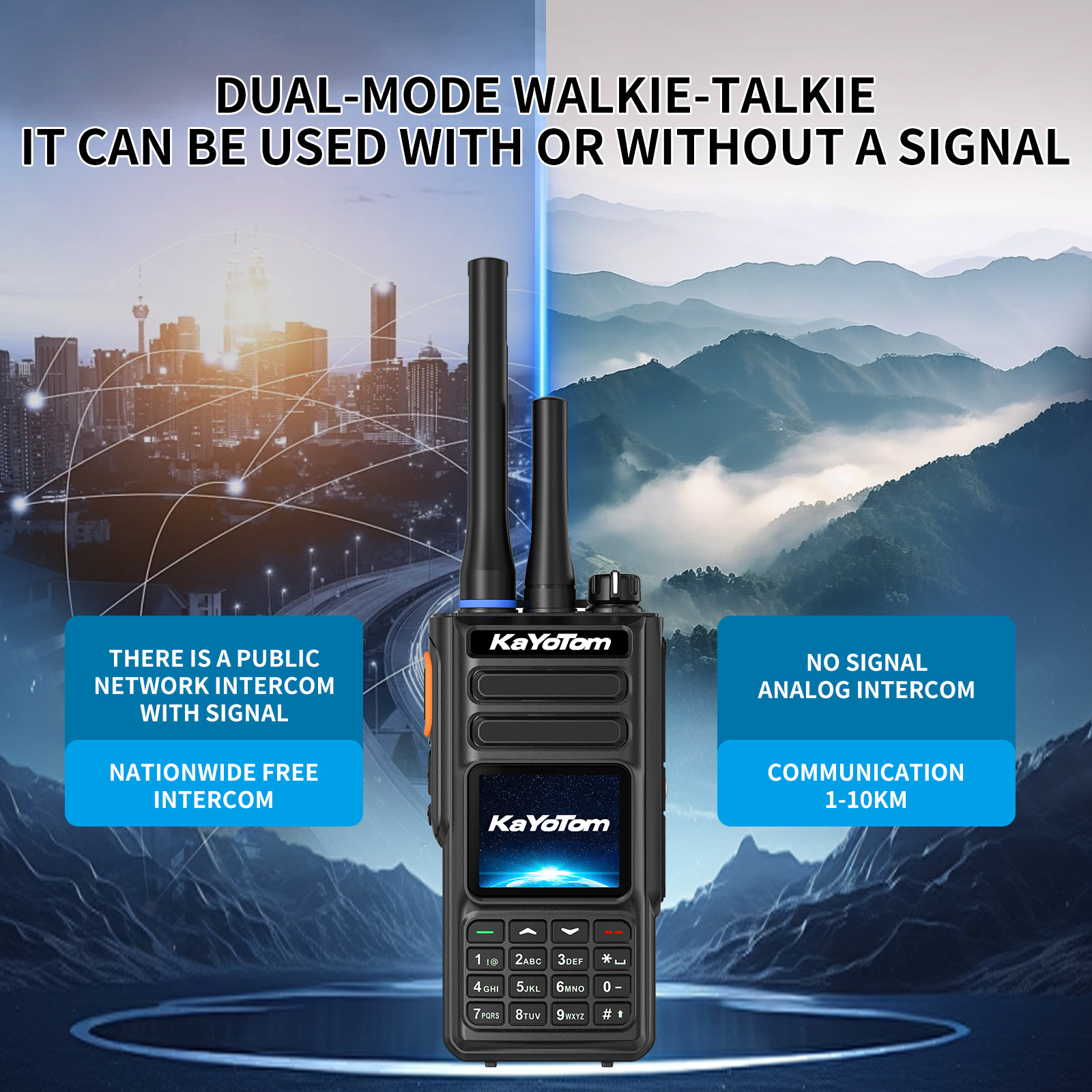 KaYoTom D16 Dual-Mode Global Walkie Talkie – PoC + UHF, IP68, GPS