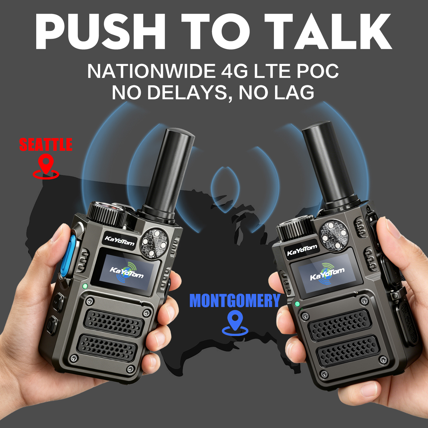 KaYoTom M12 Global Unlimited Range 4G LTE PoC Rapid Walkie Talkies Long Range Two-Way Radios 5000+ Miles with Nationwide Range Long Distance Radios for Truck Fleet & Construction site