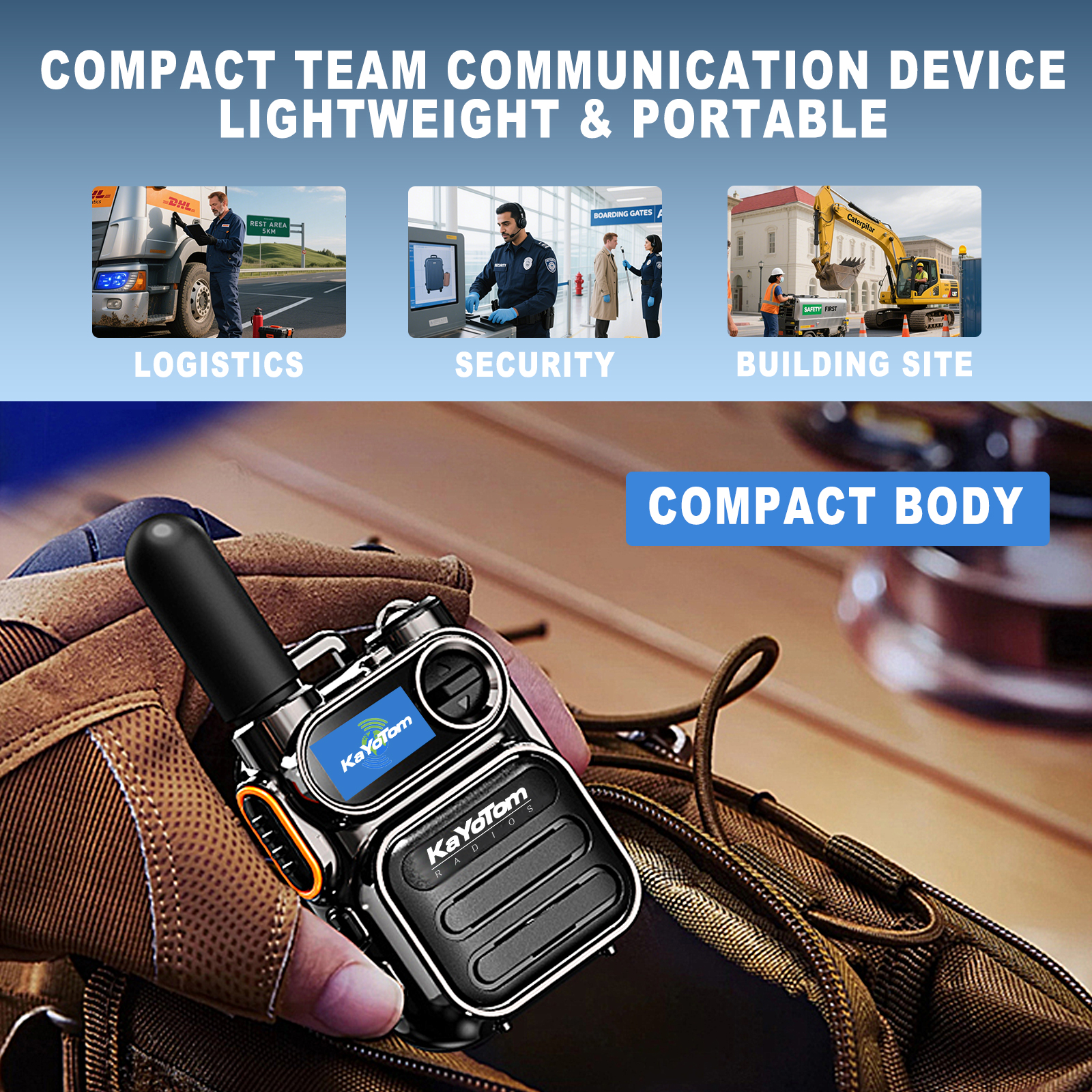 KaYoTom M11 Global Walkie Talkie - Unlimited Range Encrypted Two-Way Radio - 72H Battery, Lightweight & LED Flashlight, 172 Countries Coverage