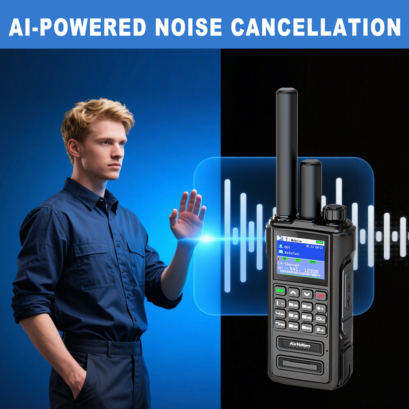 KaYoTom D09 5W Long Range Walkie Talkie – Global PoC + UHF Two-Way Radio with GPS, Encrypted Secure Communication, Dual PTT, HD Audio, IP67 Waterproof, Durable for Outdoor, Security & Business