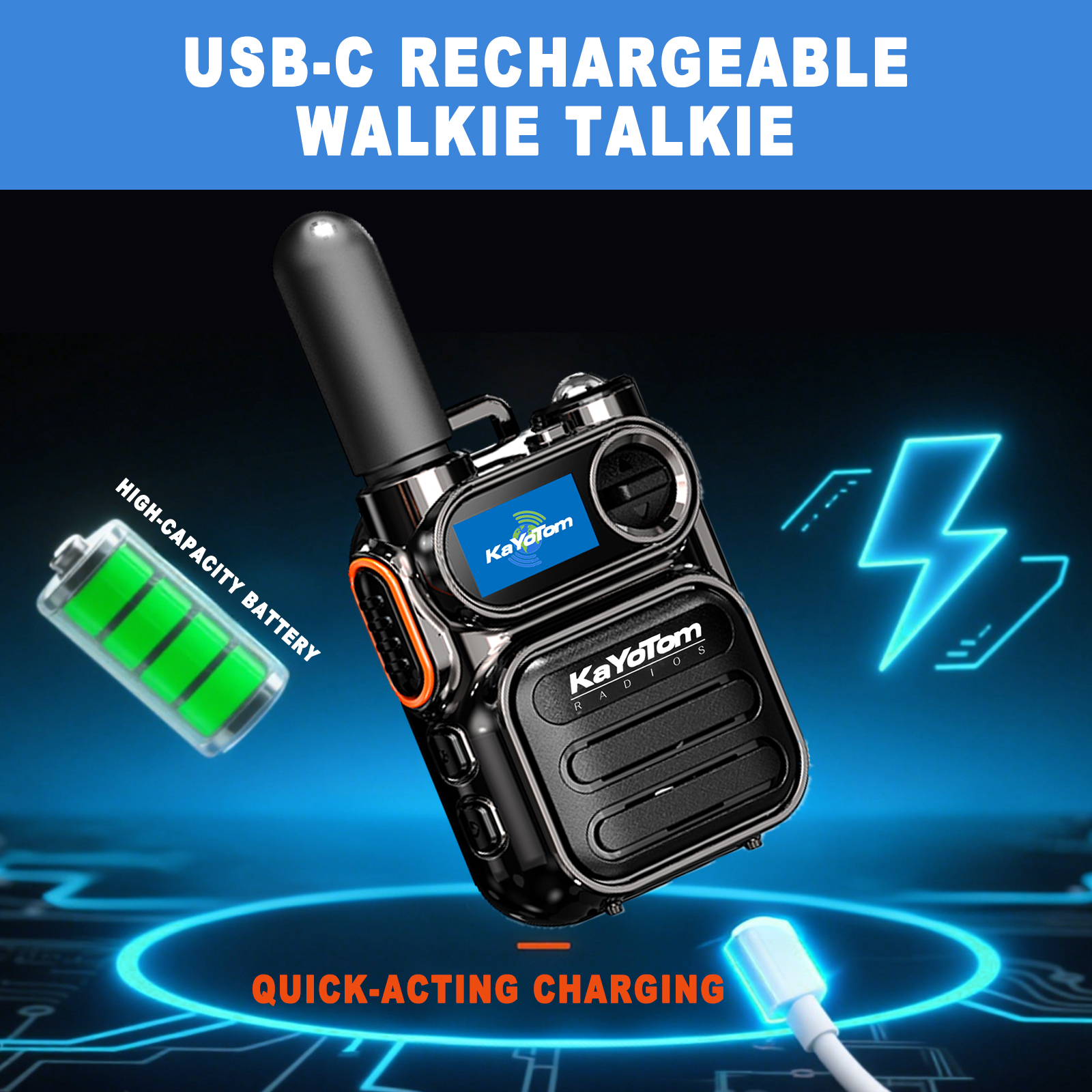 KaYoTom M11 Global Walkie Talkie - Unlimited Range Encrypted Two-Way Radio - 72H Battery, Lightweight & LED Flashlight, 172 Countries Coverage