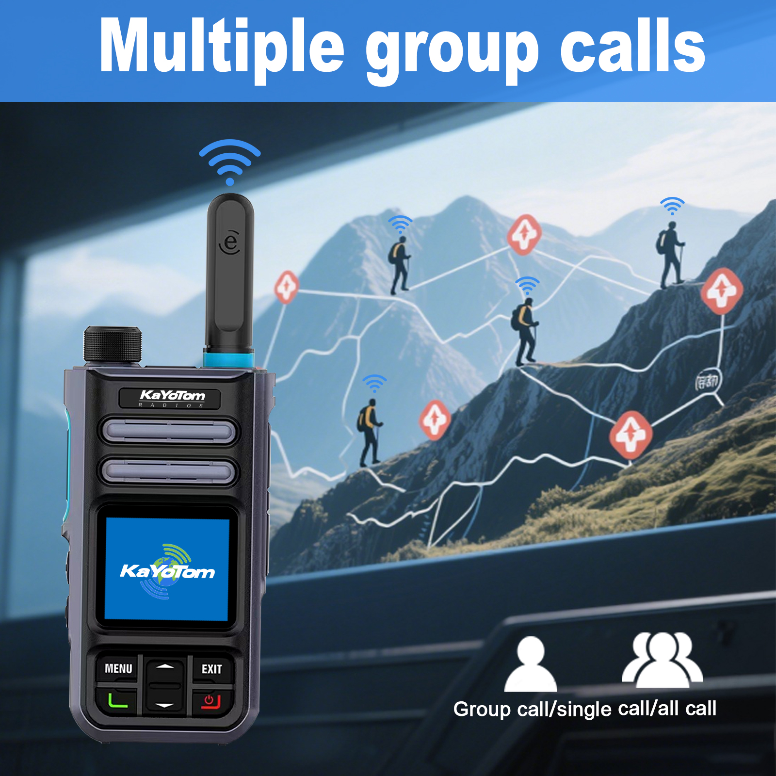 KaYoTom M16 4G POC Global Encrypted PTT Walkie Talkie Unlimited Range - IP67 waterproof, GPS tracking, Bluetooth & 7-Day Batter