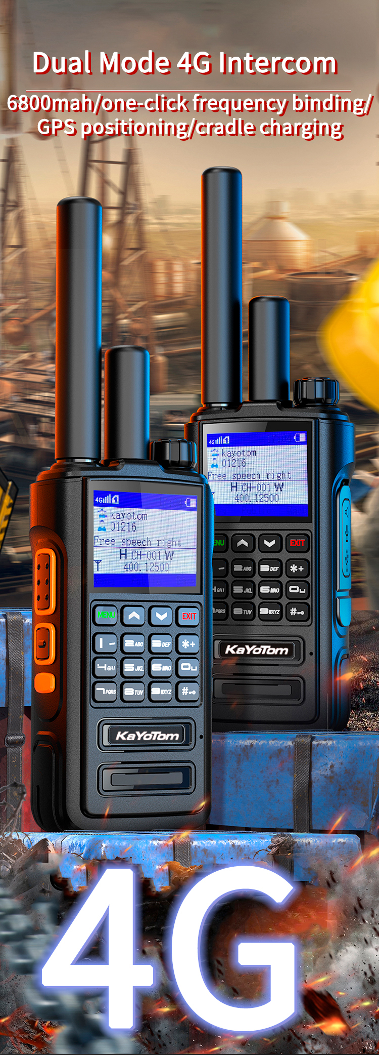 KaYoTom D09 Dual-Mode Global Push-to-Talk Walkie-Talkie with POC + UHF, Waterproof, Long Battery Life and Optional GPS