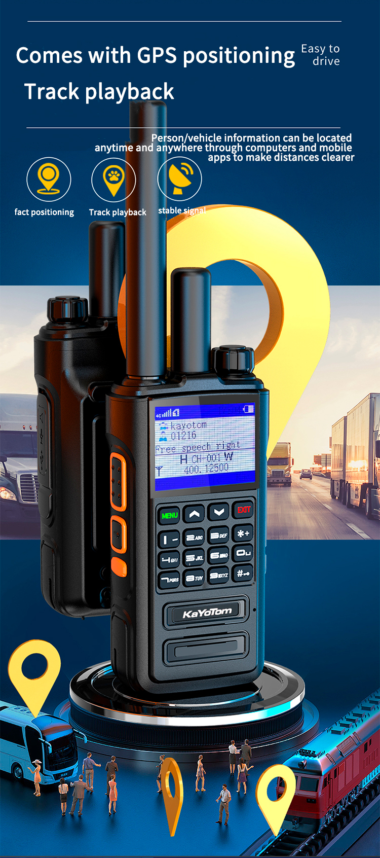 KaYoTom D09 Dual-Mode Global Push-to-Talk Walkie-Talkie with POC + UHF, Waterproof, Long Battery Life and Optional GPS