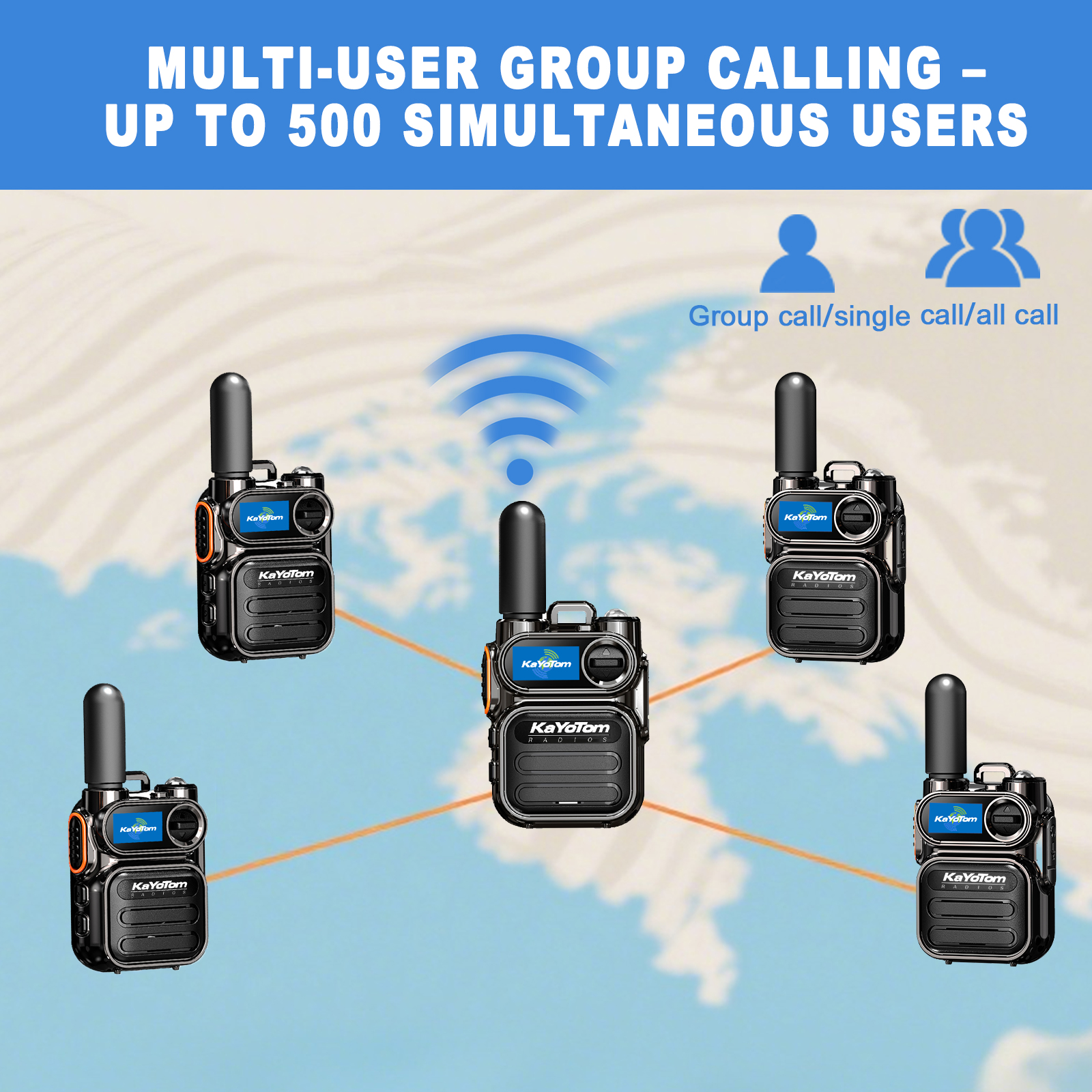 KaYoTom M11 Global Walkie Talkie - Unlimited Range Encrypted Two-Way Radio - 72H Battery, Lightweight & LED Flashlight, 172 Countries Coverage