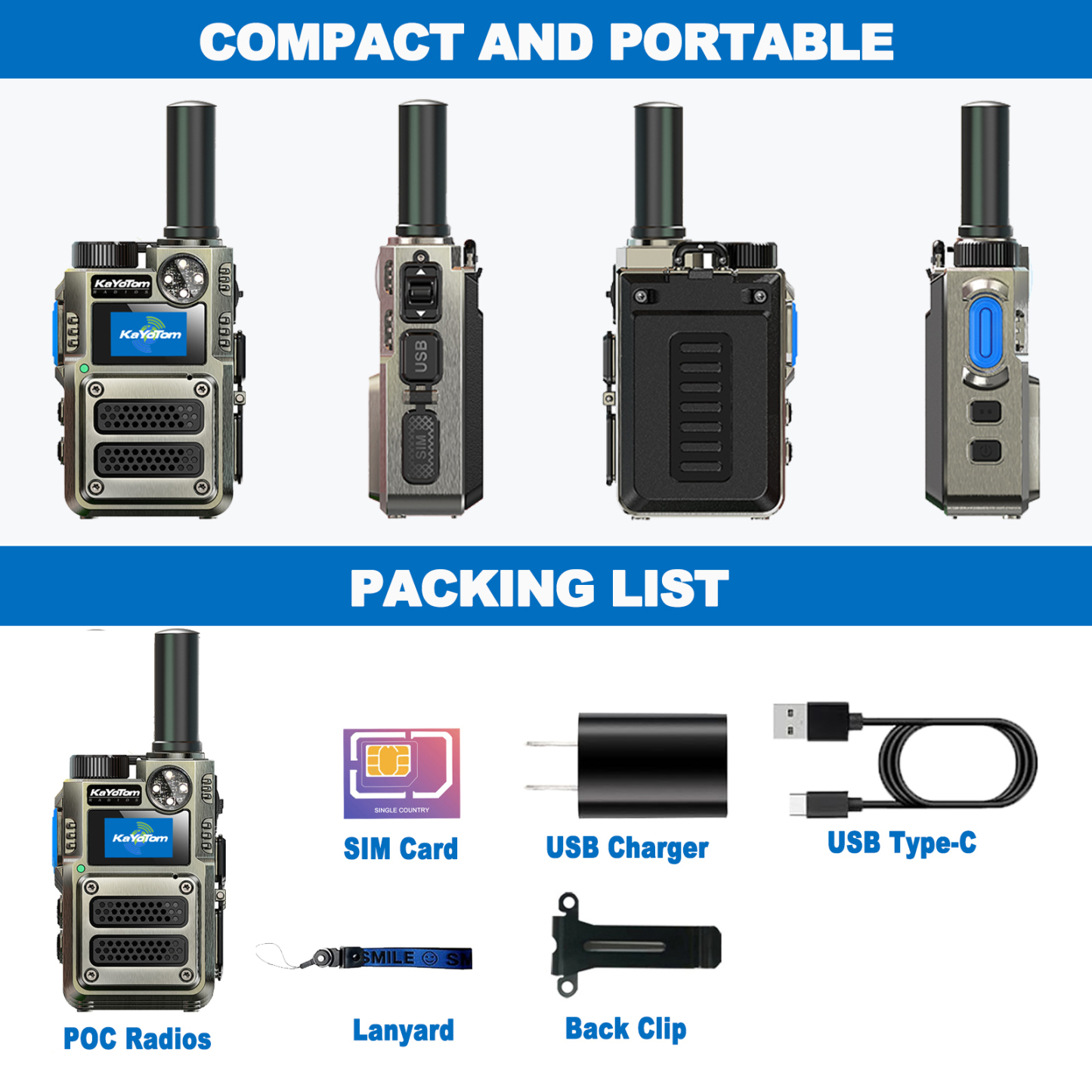 KaYoTom M12 Global Walkie Talkie Unlimited Range Encrypted Two-Way Radio - 72H Battery, HD Audio, SOS, Lightweight & LED Flashlight, 172 Countries Coverage