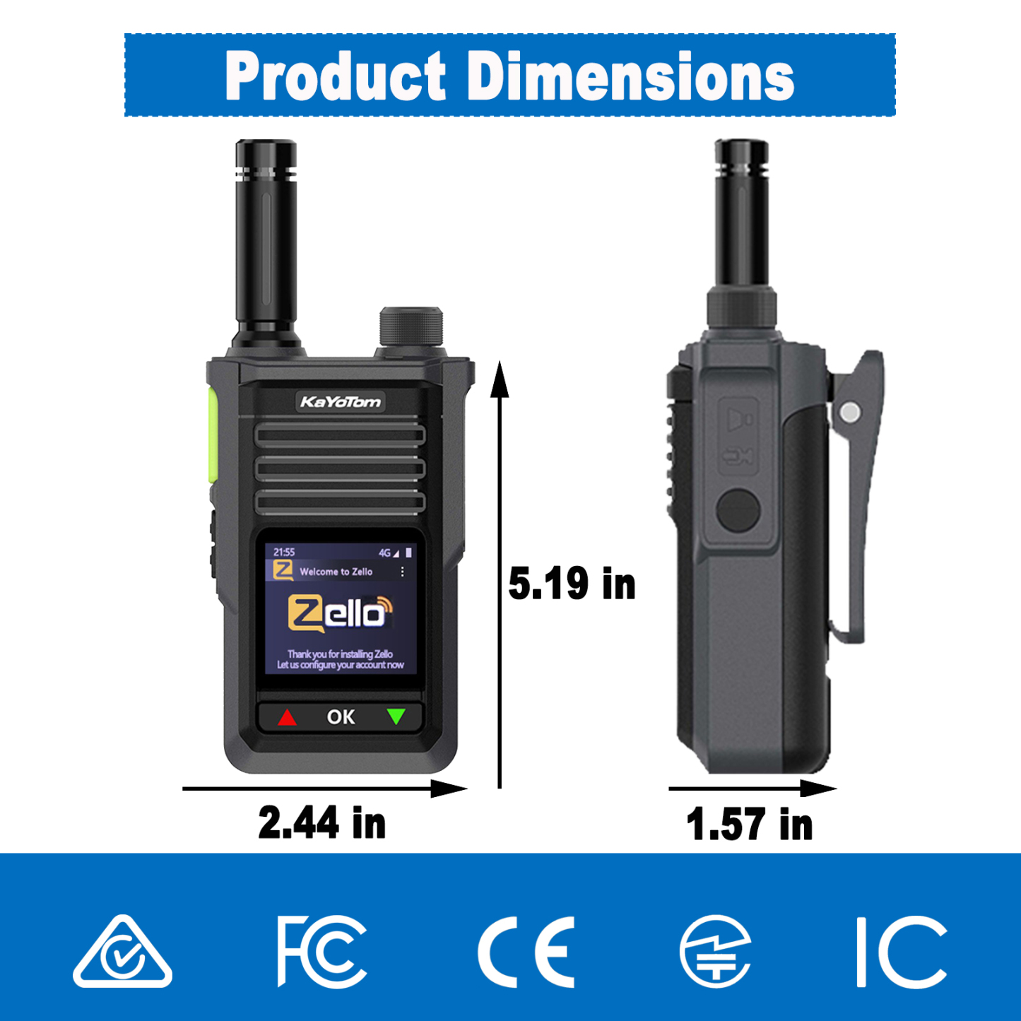 KaYoTom M15 Zello POC Global Encrypted Walkie Talkie Unlimited Range - IP68 waterproof, GPS tracking, 7-Day Battery, WiFi & Bluetooth
