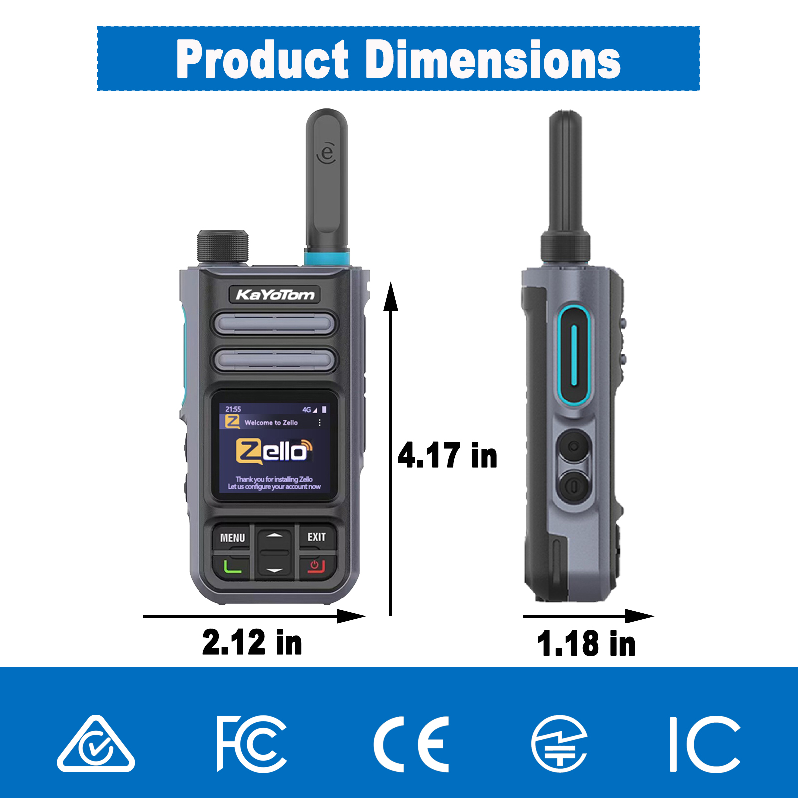 KaYoTom M16 Zello POC Global Encrypted Walkie Talkie Unlimited Range - IP67 waterproof, GPS tracking,  WiFi & Bluetooth, 72H Battery, 172 Countries Coverage