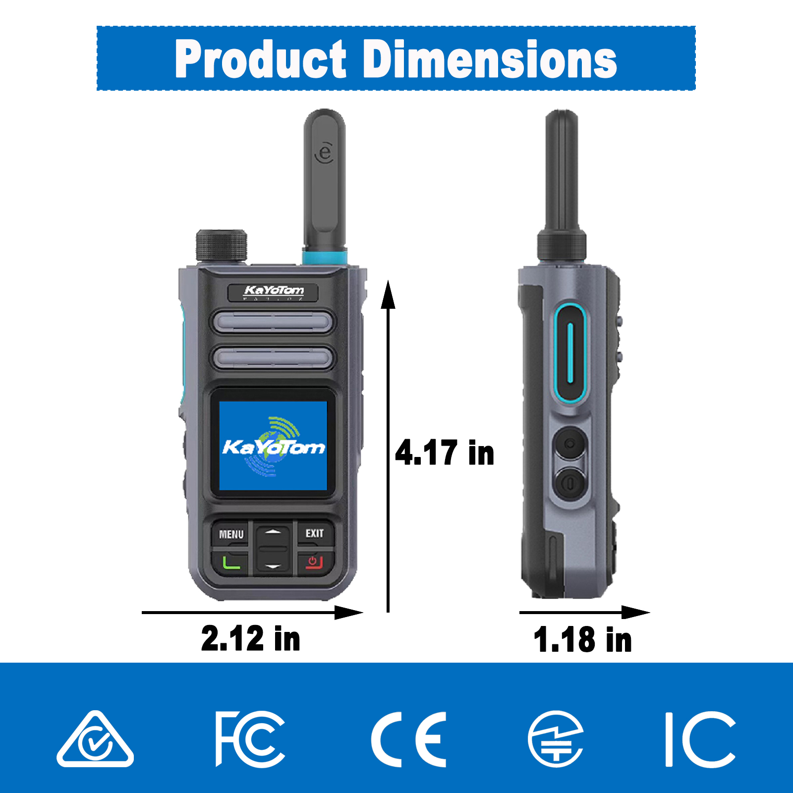 KaYoTom M16 4G POC Global Encrypted PTT Walkie Talkie Unlimited Range - IP67 waterproof, GPS tracking, Bluetooth & 7-Day Batter