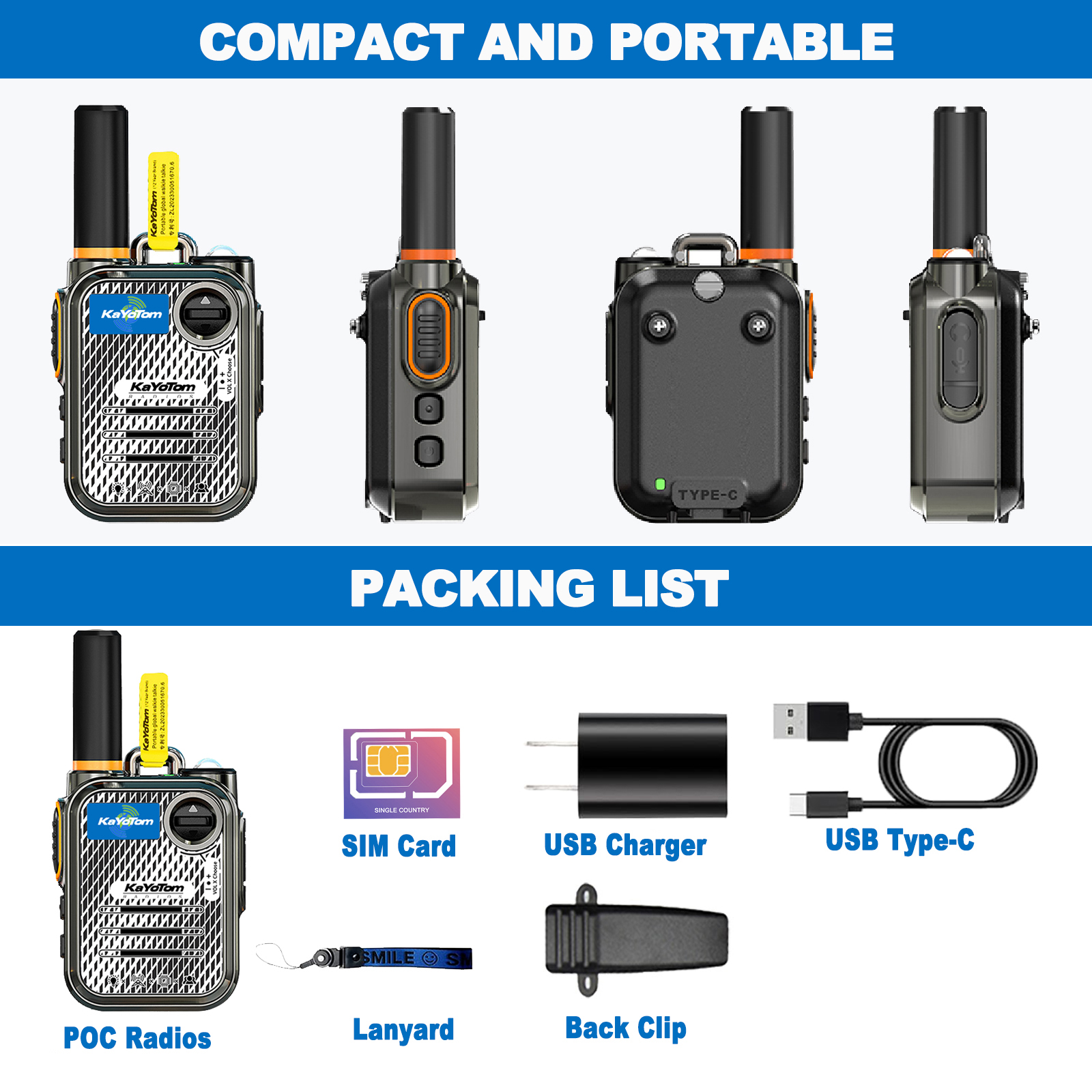KaYoTom M22 Global Walkie Talkie Unlimited Range Encrypted Two-Way Radio - 72H Battery, HD Audio, Lightweight & LED Flashlight, 172 Countries Coverage