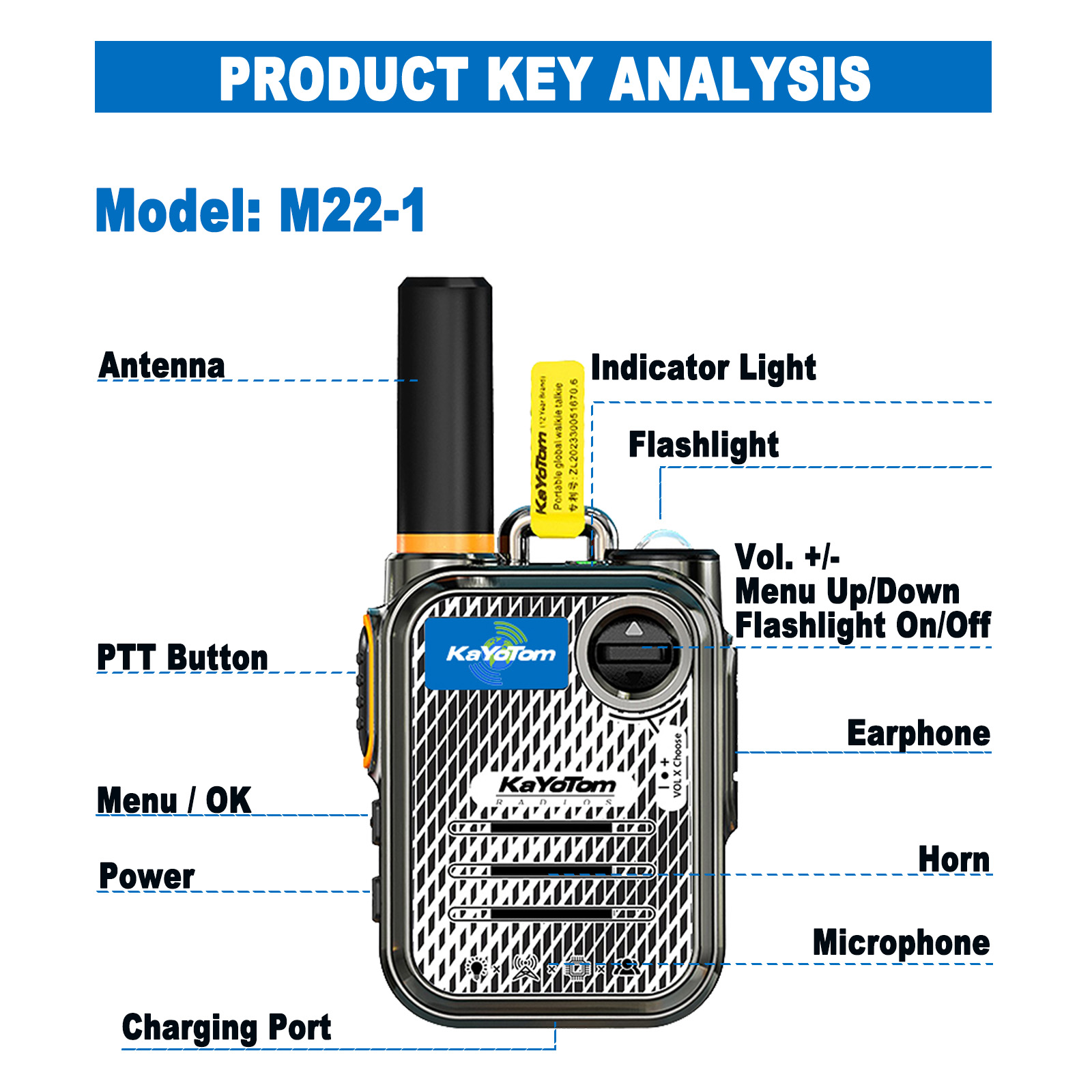 KaYoTom M22 Global Walkie Talkie Unlimited Range Encrypted Two-Way Radio - 72H Battery, HD Audio, Lightweight & LED Flashlight, 172 Countries Coverage