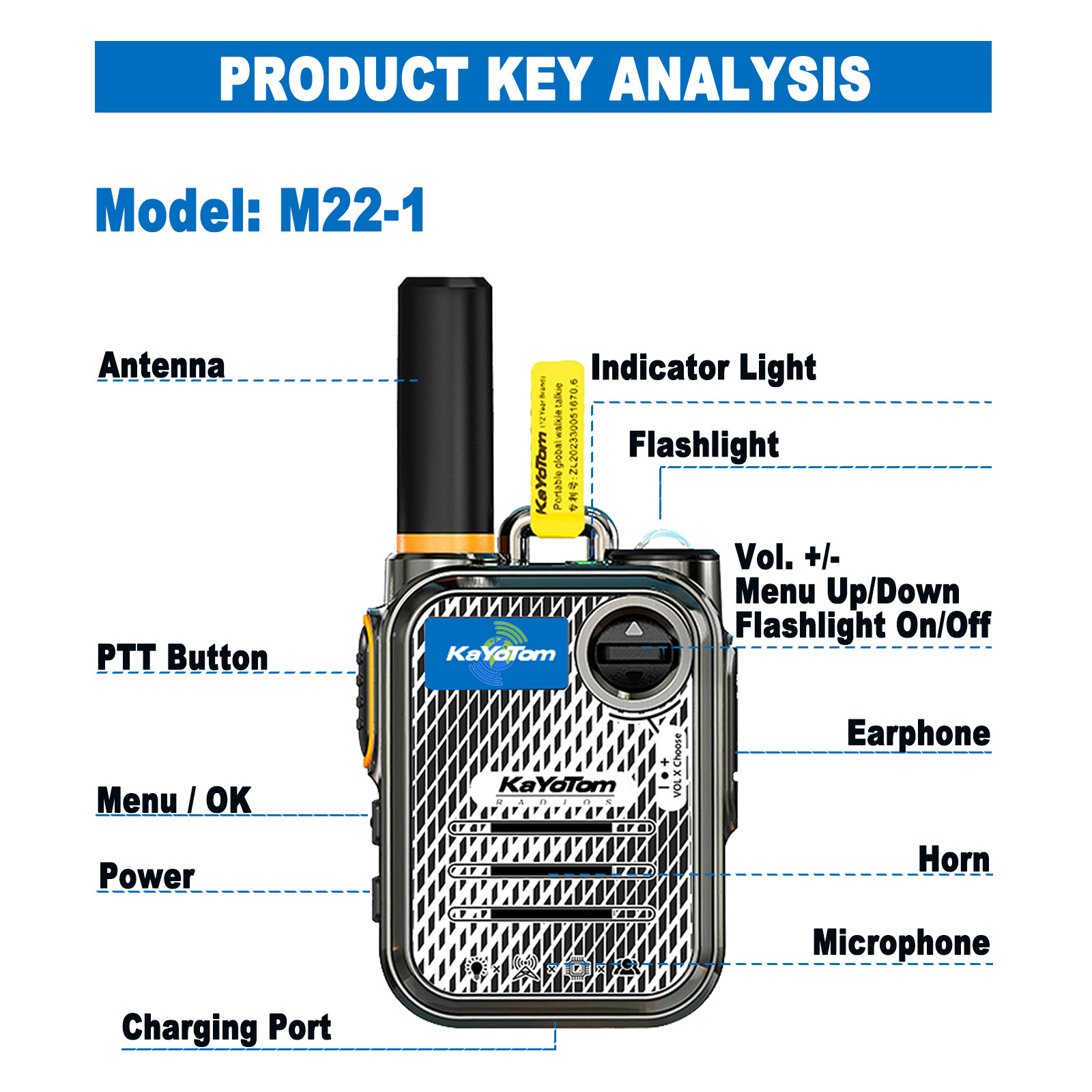 KaYoTom M22 Global Walkie Talkie Unlimited Range Encrypted Two-Way Radio - 72H Battery, HD Audio, Lightweight & LED Flashlight, 172 Countries Coverage