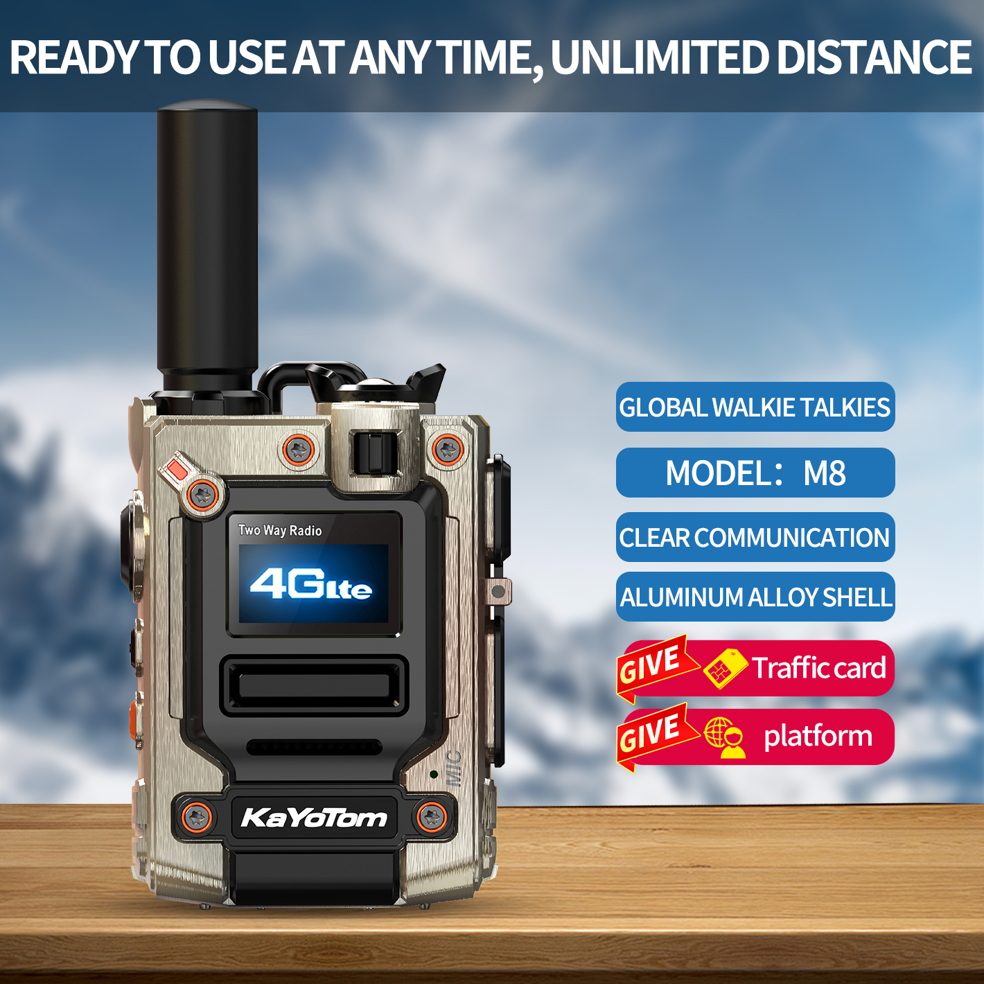 Global walkie Talkie,Kayotom Global walkie talkies Unlimited Range,Two Way Radio,Global walkie-talkies 5000 Mile Range,Walkie Talkies for Family Contact,Hiking Camping (with  SIM Card)