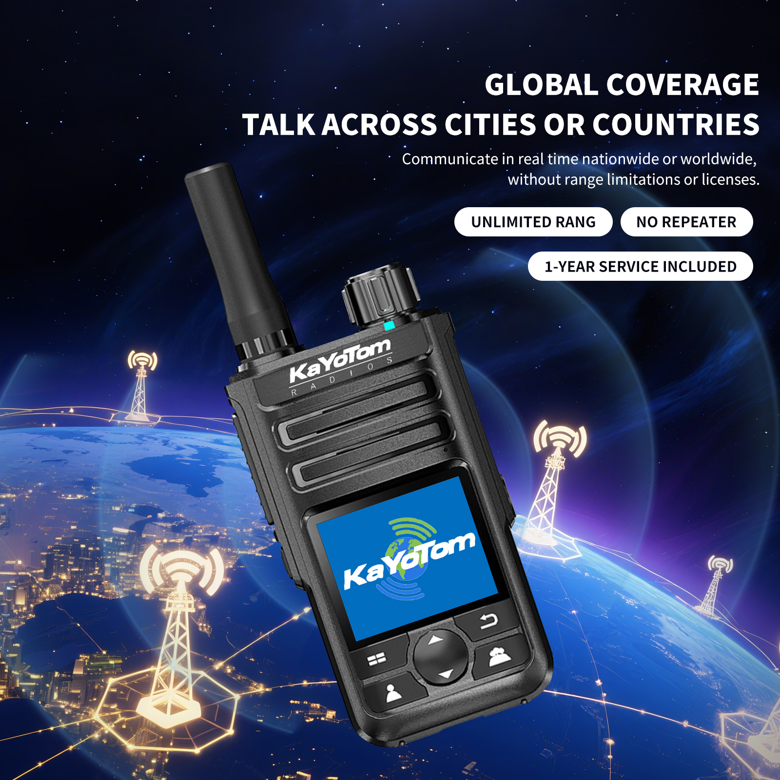 KaYoTom M14 Global Walkie Talkie Unlimited Range Encrypted Two-Way Radio - 72H Battery, GPS Tracking, Lightweight & Waterproof, 172 Countries Coverage