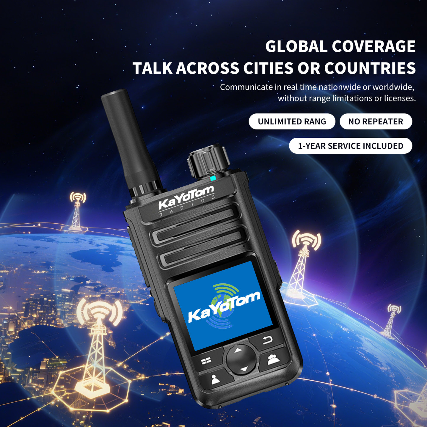 KaYoTom M14 Global Walkie Talkie Unlimited Range Encrypted Two-Way Radio - 72H Battery, GPS Tracking, Lightweight & Waterproof, 172 Countries Coverage