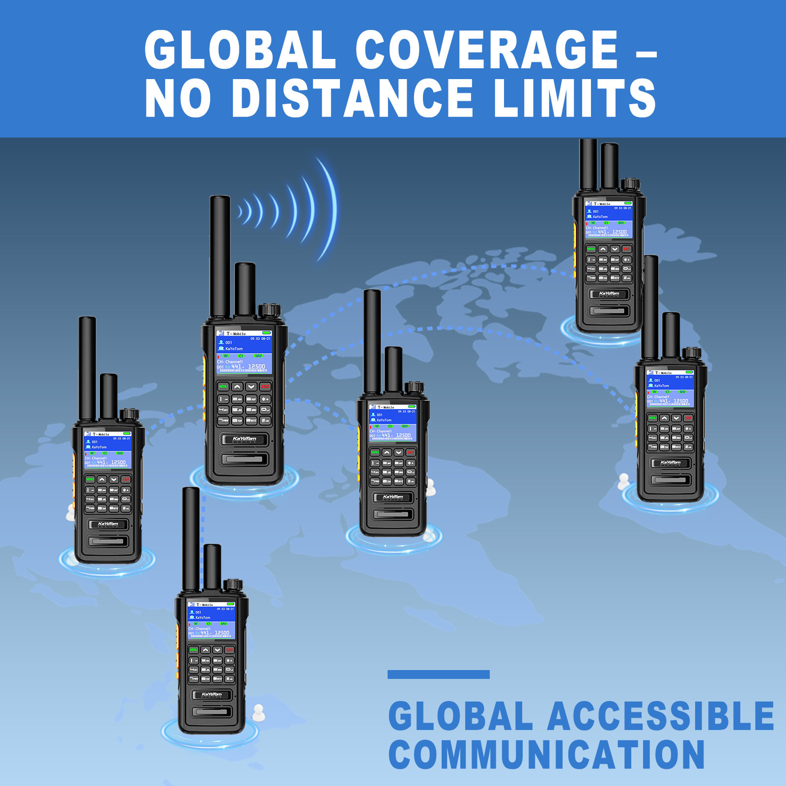 KaYoTom D09 5W Long Range Walkie Talkie – Global PoC + UHF Two-Way Radio with GPS, Encrypted Secure Communication, Dual PTT, HD Audio, IP67 Waterproof, Durable for Outdoor, Security & Business