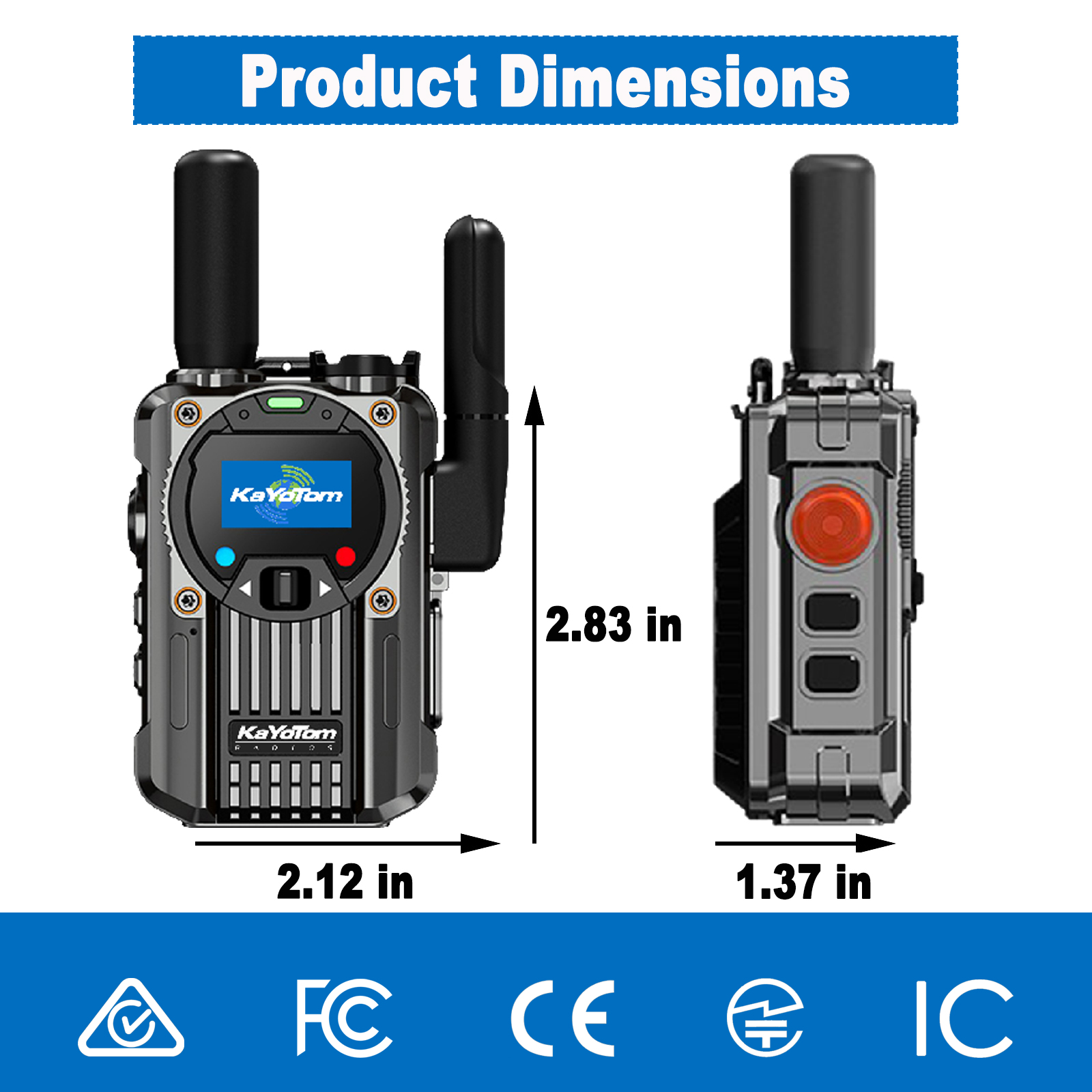KaYoTom M66 Global Walkie Talkie Unlimited Range Encrypted Two-Way Radio - 72H Battery, FM Radio, Lightweight & LED Flashlight, 172 Countries Coverage