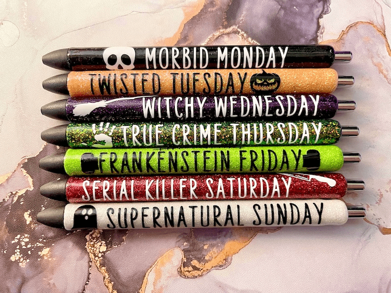 Halloween Weekday Glitter Pen SET (set of 7)