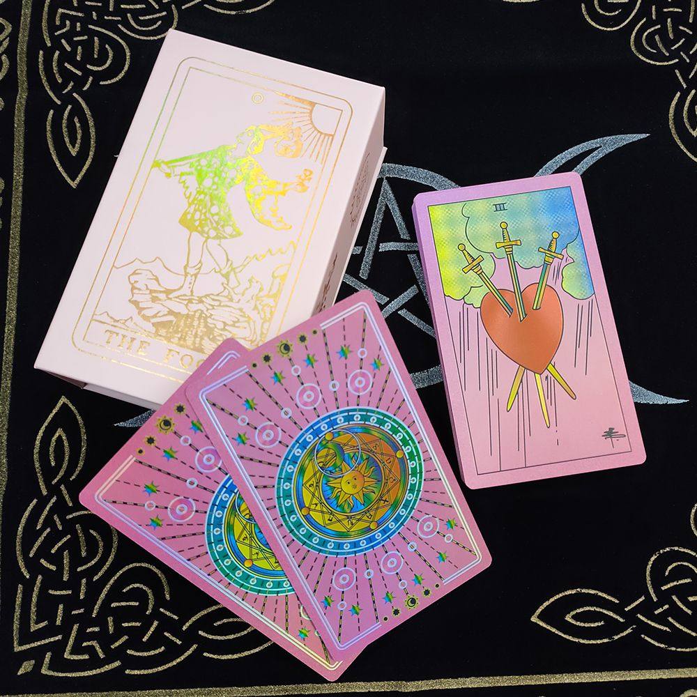 Factory Direct Sale Genuine Laser Iridescent Fluorescent Gold Foil Waite Tarot Cards TARO DECK Cross-Border Electronic Products
