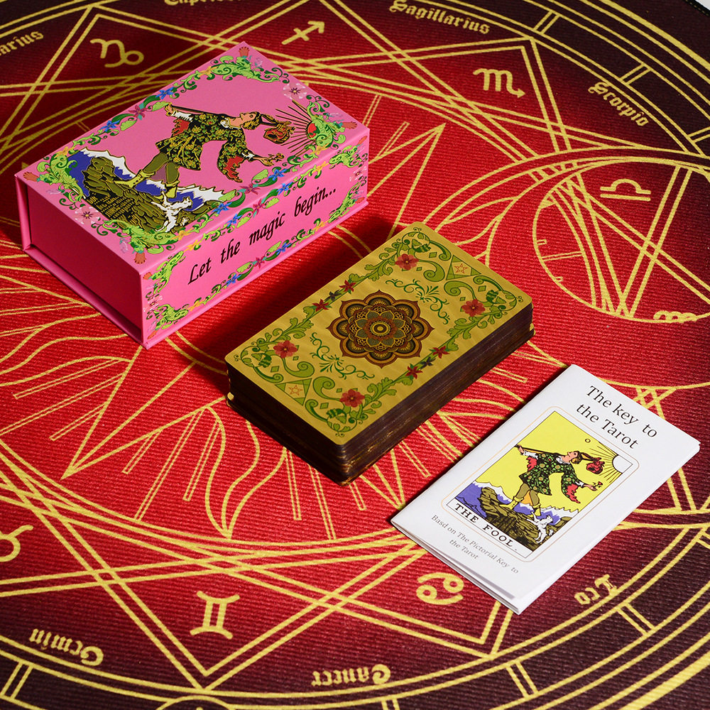 Factory Direct Sale Classic New Gold Foil Flower Language Waite Tarot Cards Exclusive for Cross-Border E-commerce