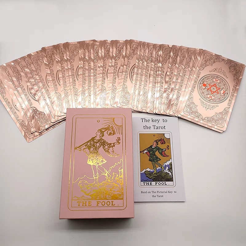 Waterproof Rose Gold Tarot: Pink Floral Mandala Beginner Deck with Meanings — Luxury PVC Cardset with Deluxe Gift Box