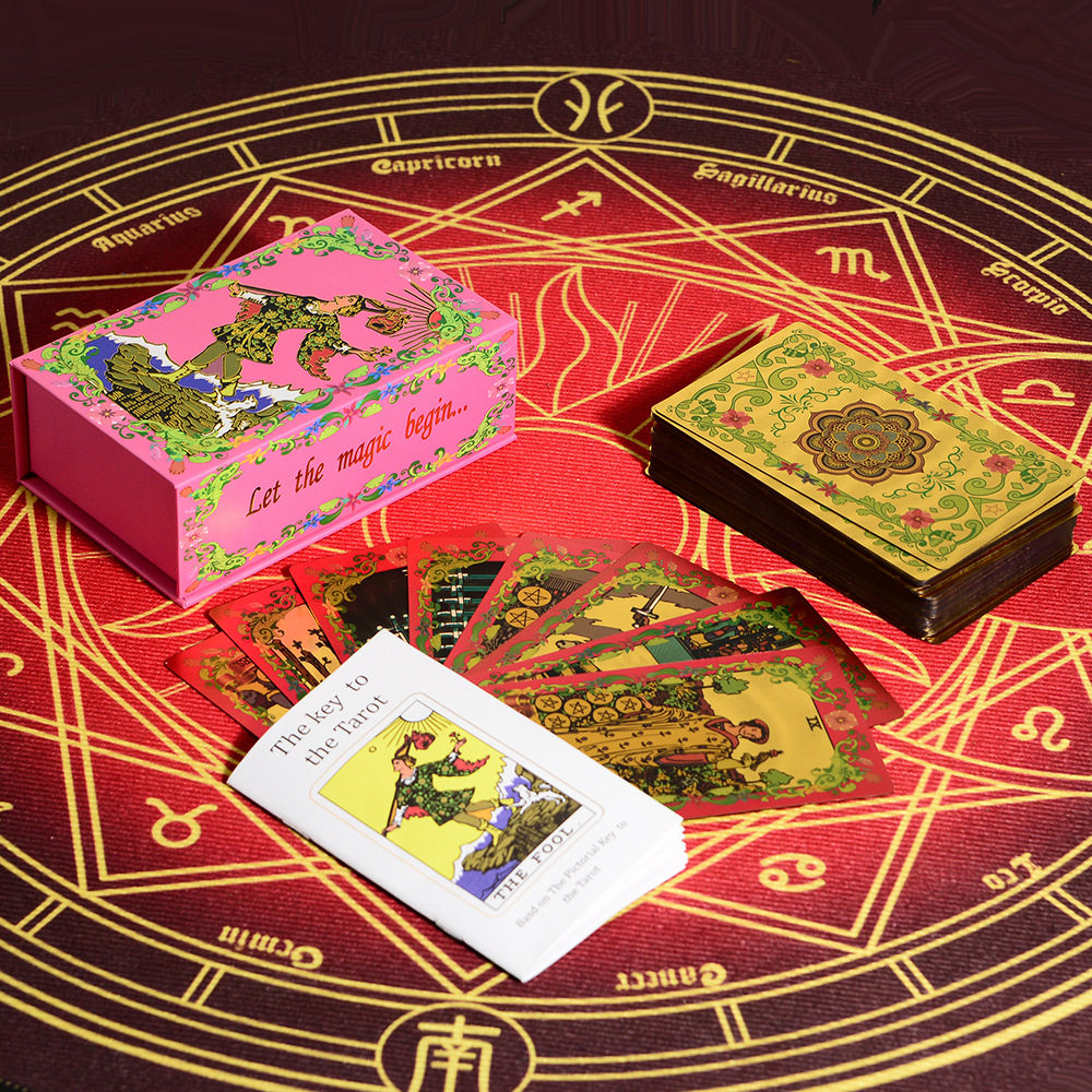 Factory Direct Sale Classic New Gold Foil Flower Language Waite Tarot Cards Exclusive for Cross-Border E-commerce