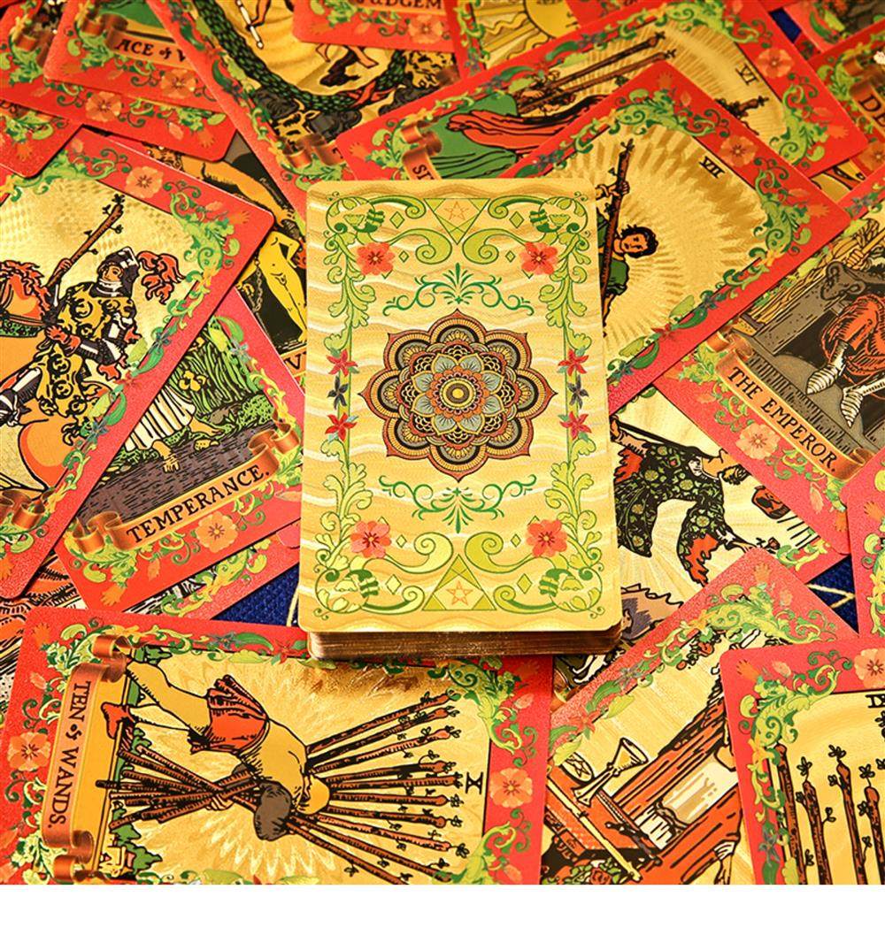 Factory Direct Sale Classic New Gold Foil Flower Language Waite Tarot Cards Exclusive for Cross-Border E-commerce