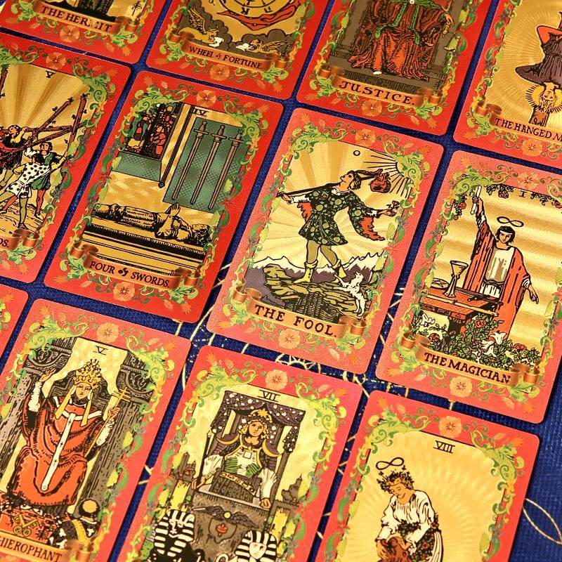 Factory Direct Sale Classic New Gold Foil Flower Language Waite Tarot Cards Exclusive for Cross-Border E-commerce