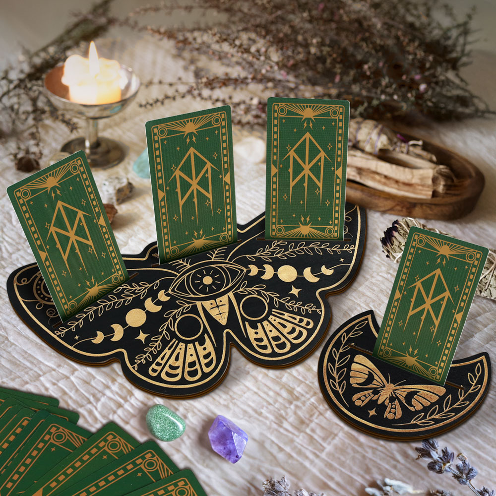 New Tarot Card Display Stand Wooden Carved Butterfly Card Base Moon Phase Tarot Card Holder Ritual Stand